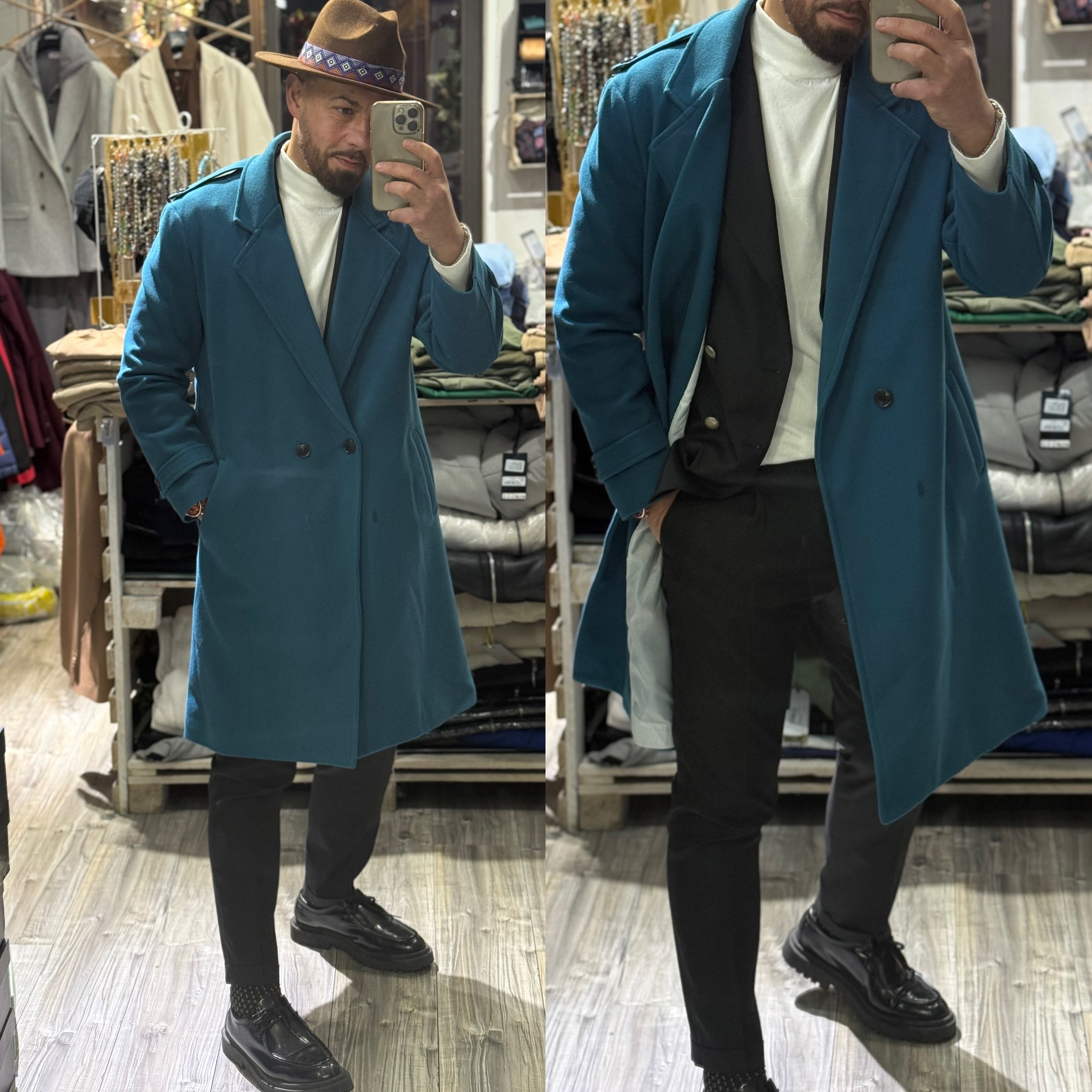 Cappotto con martingana over blu ottanio London