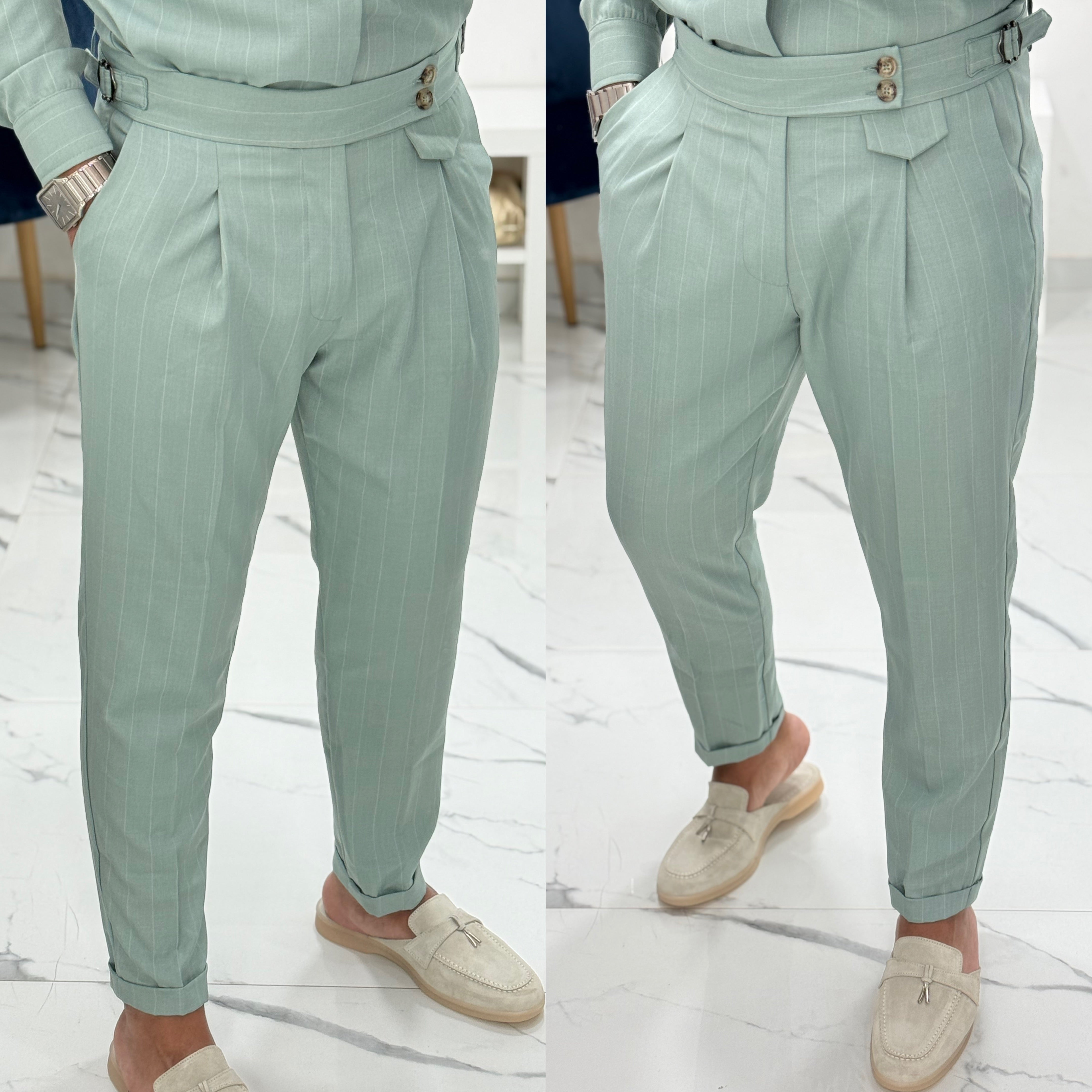 Coordinato gessato camicia e pantalone Paris