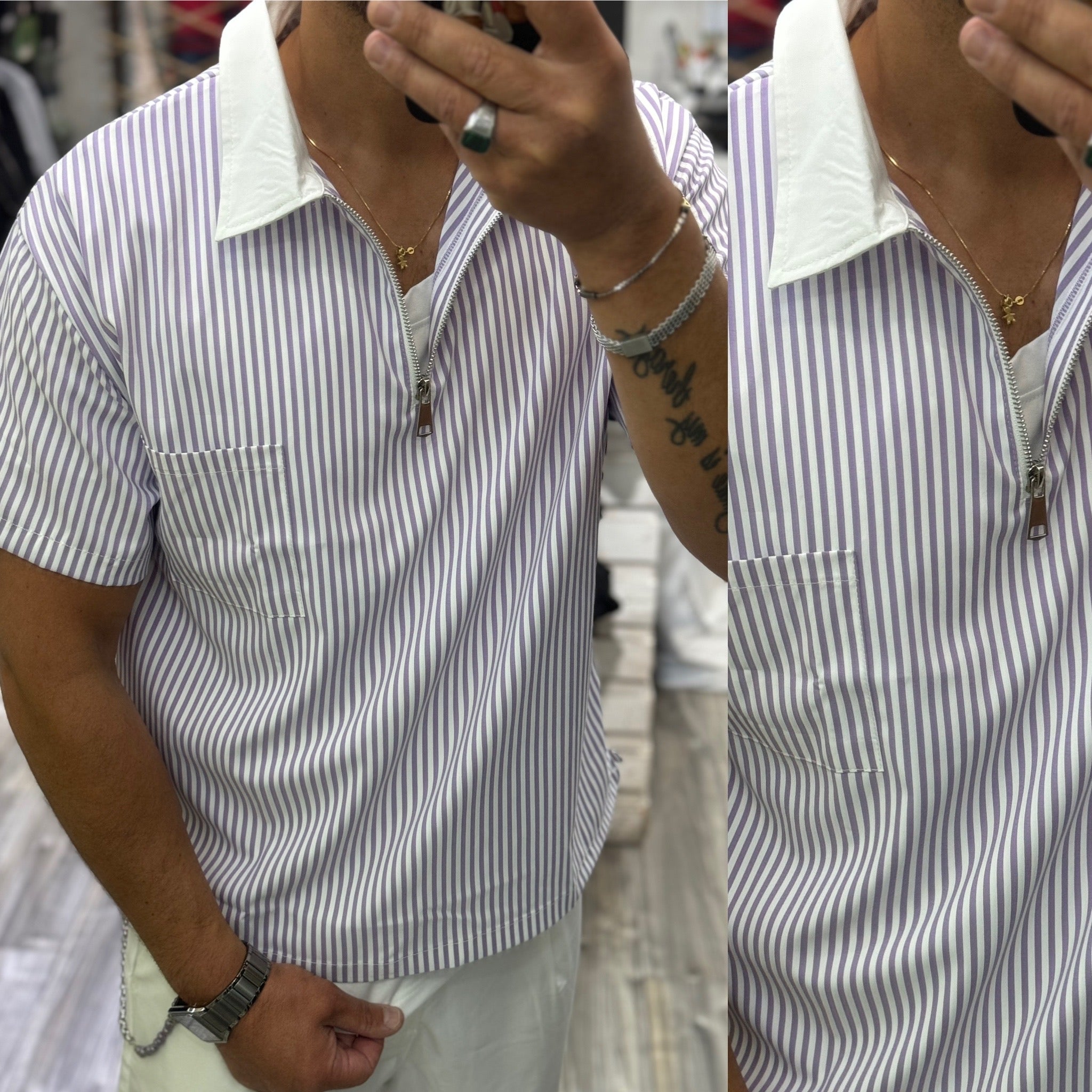 Camicia manica corta polo zip London
