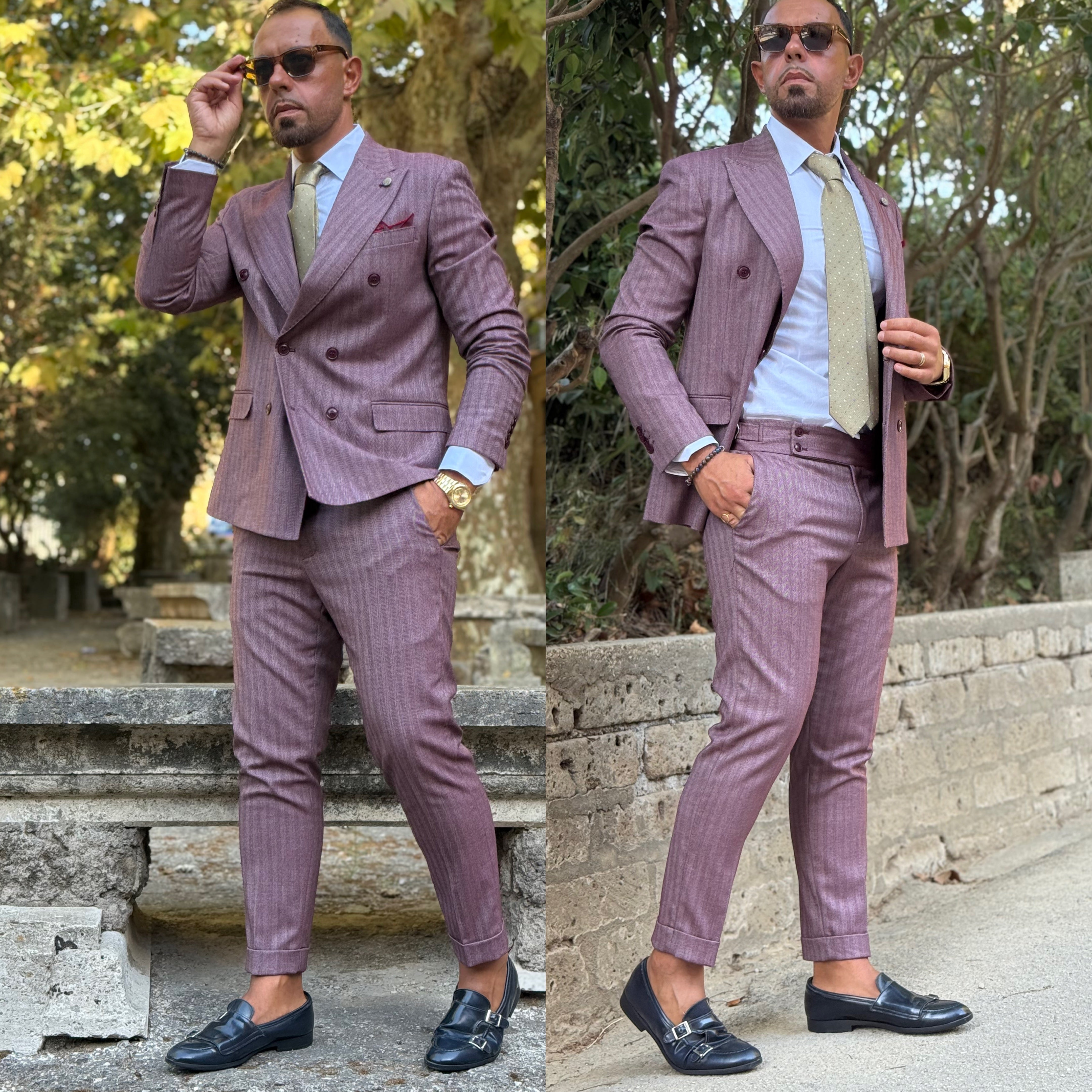Abito sartoriale solaro doppiopetto bordeaux
