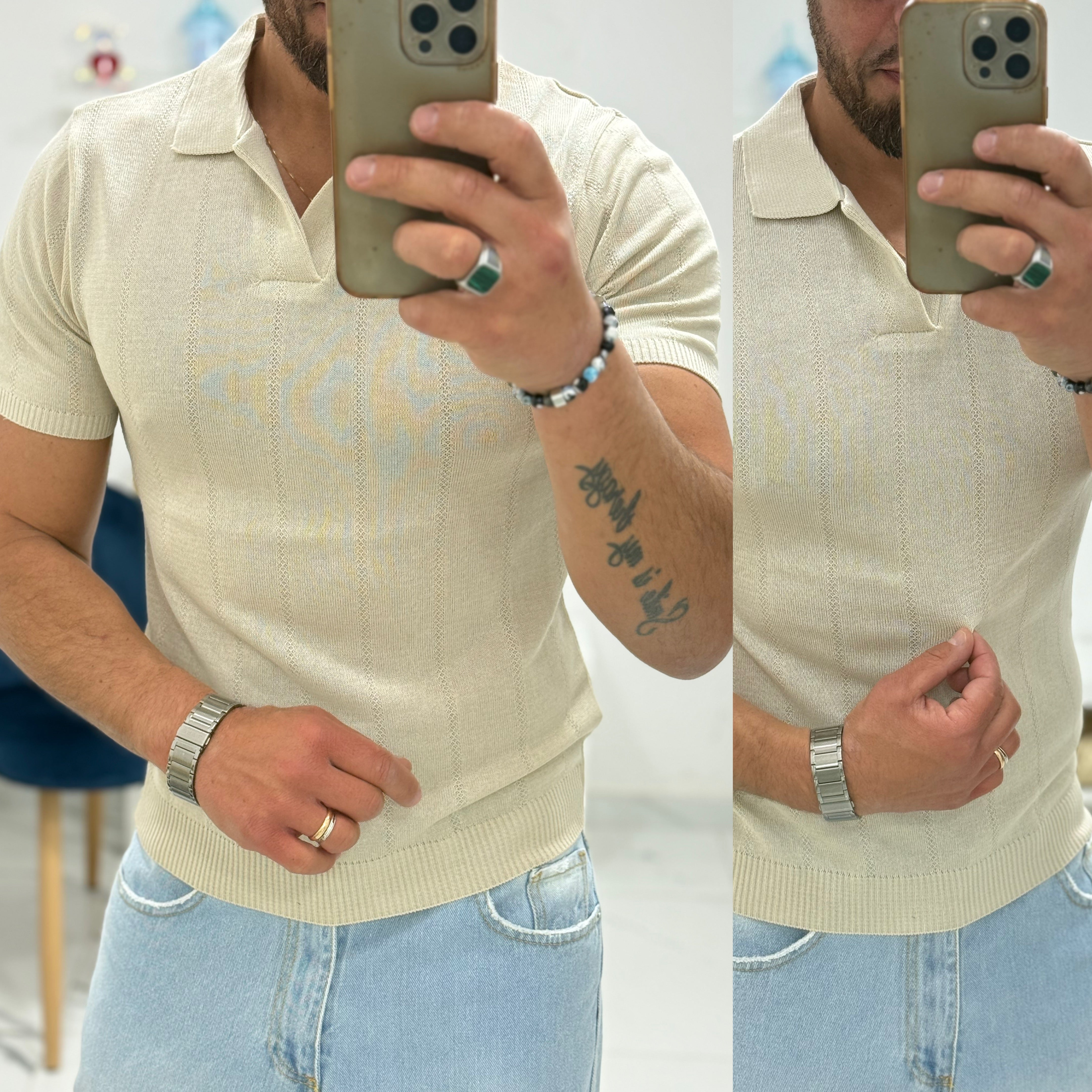 Polo di filo senza bottoni Slim Milan