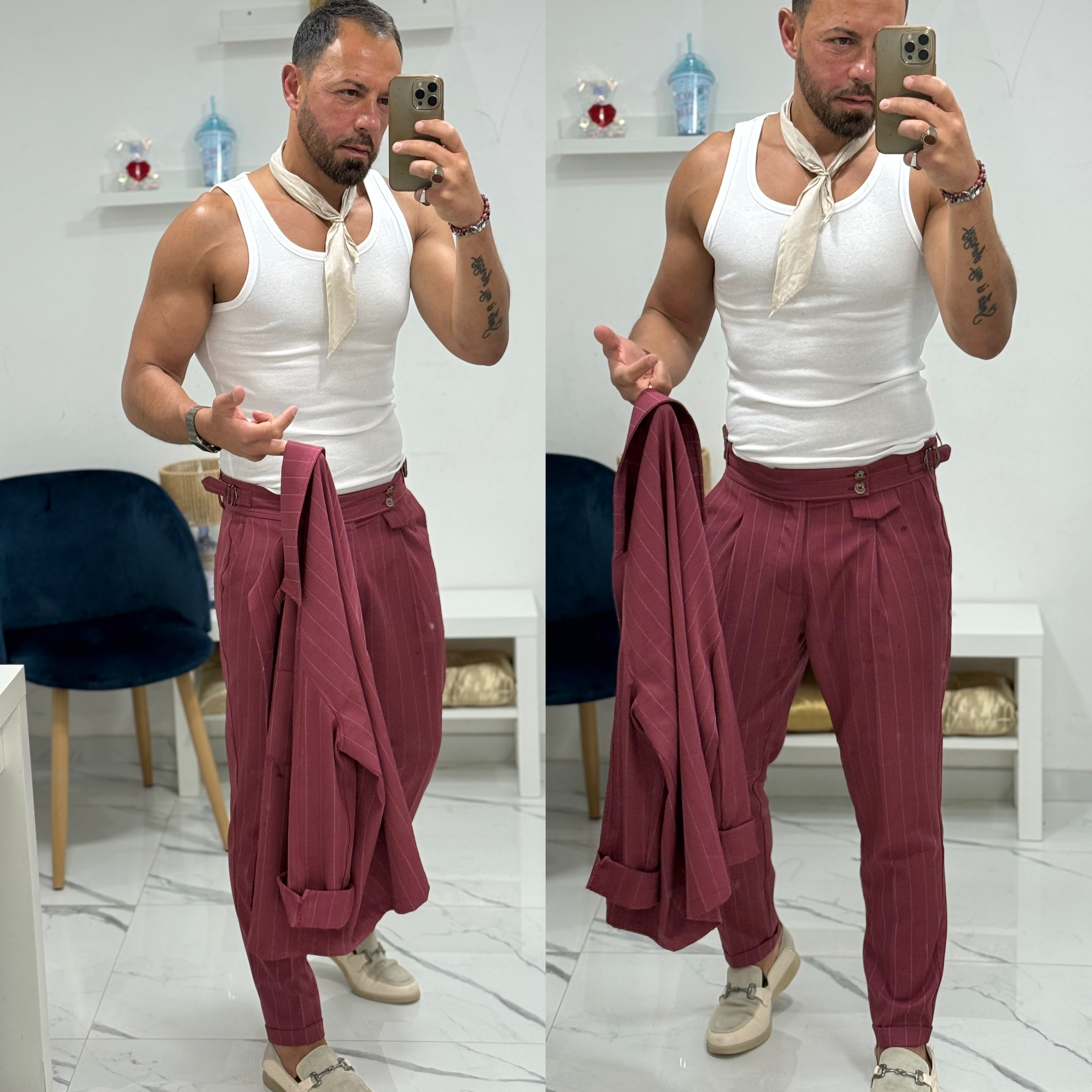Coordinato gessato camicia e pantalone Paris
