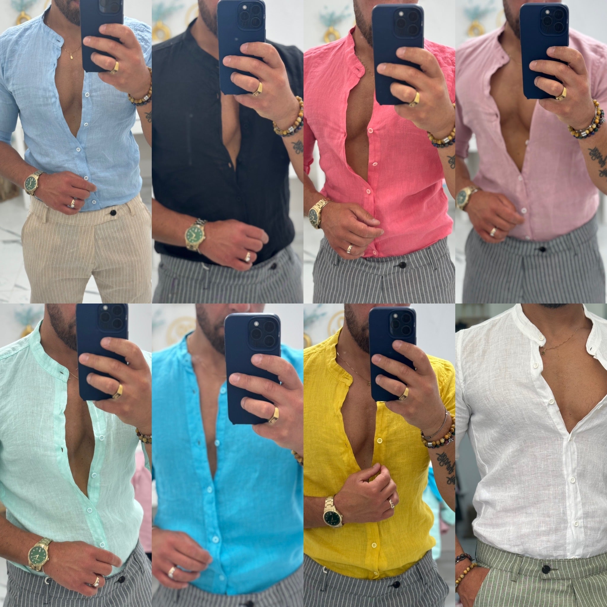 Coordinato pantalone gessato e camicia in lino