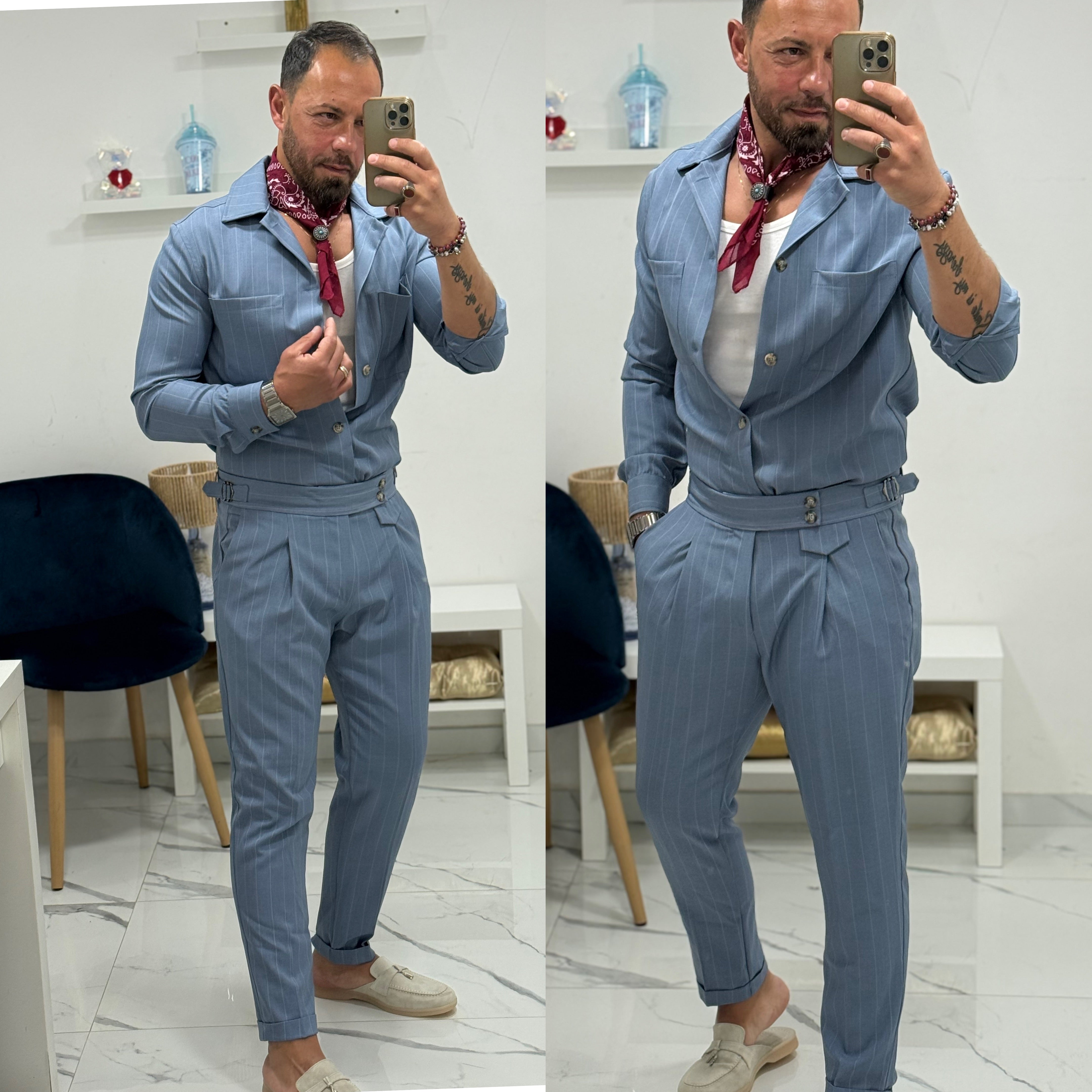 Coordinato gessato camicia e pantalone Paris