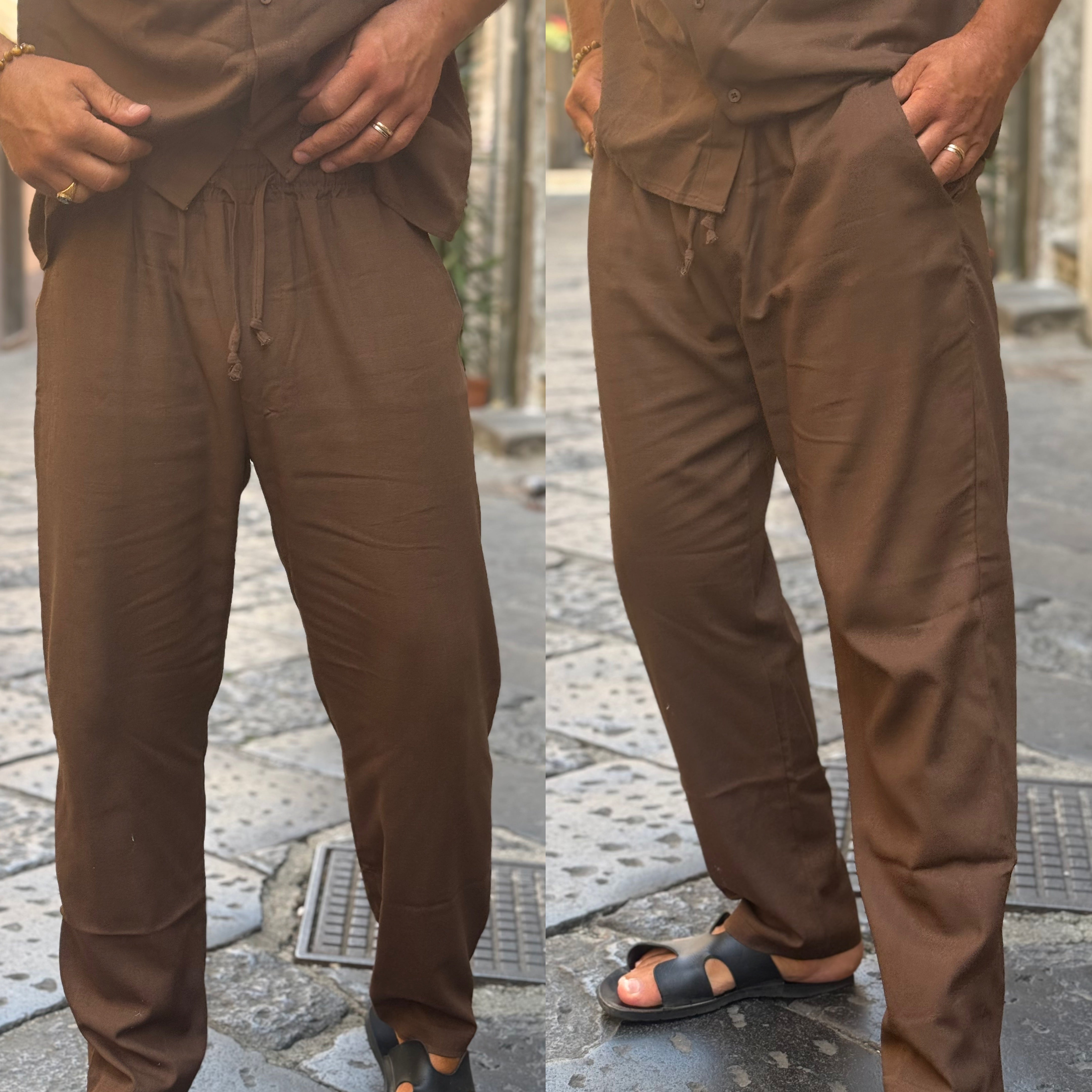 Coordinato camicia smanicate e pantalone in lino Ddsmile