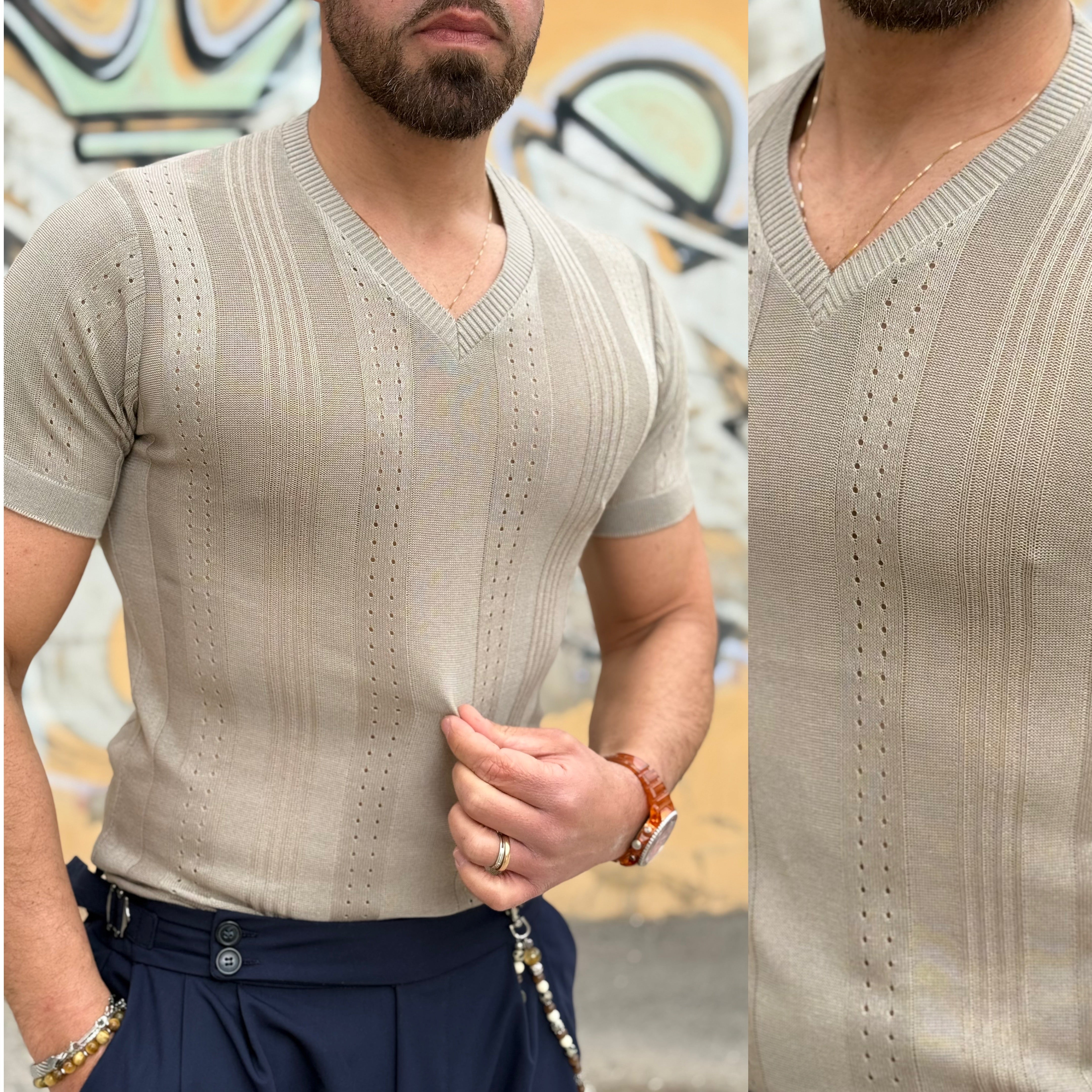 T-shirt di filo scollo a V Slim Florida