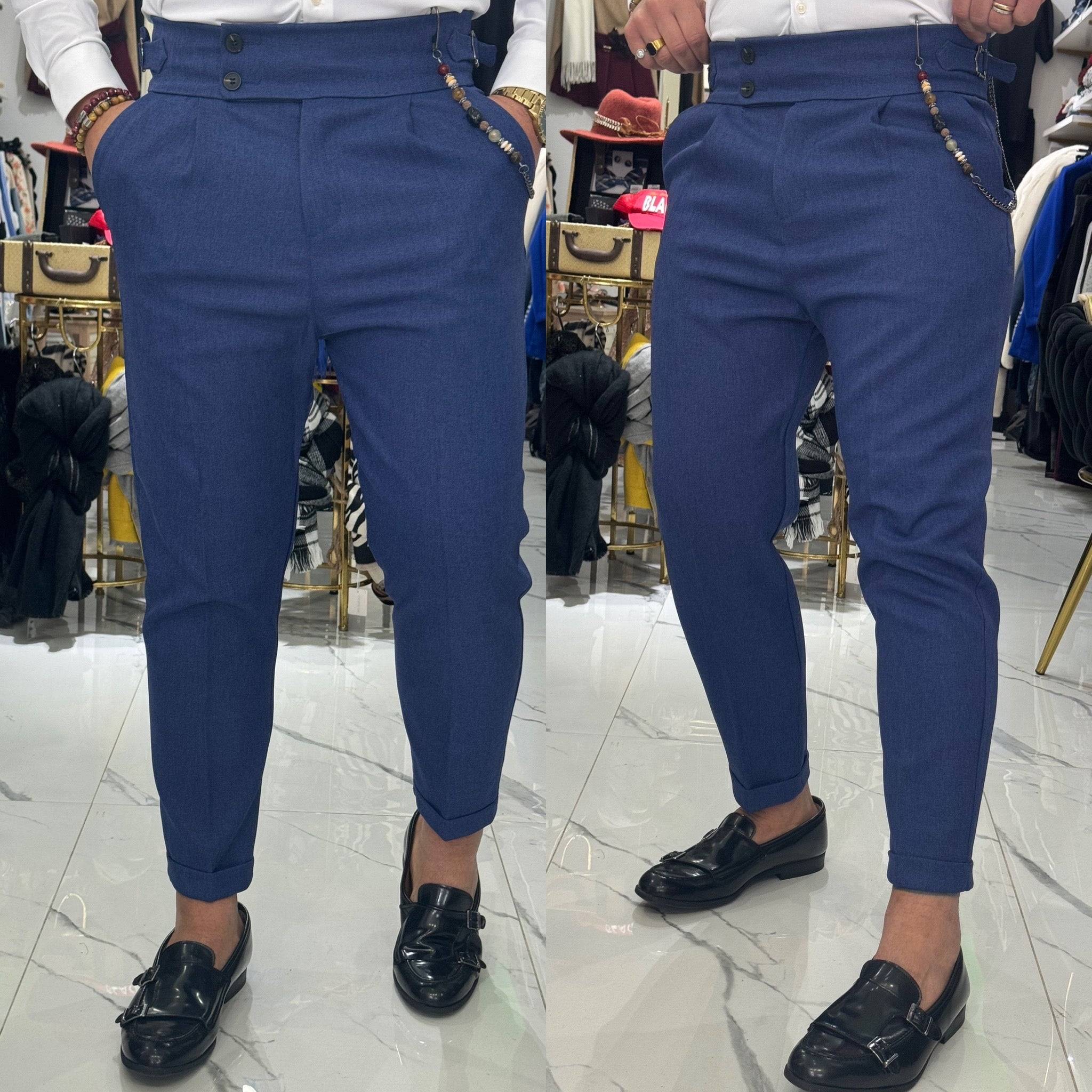 Pantalone vita alta blu chiaro florence