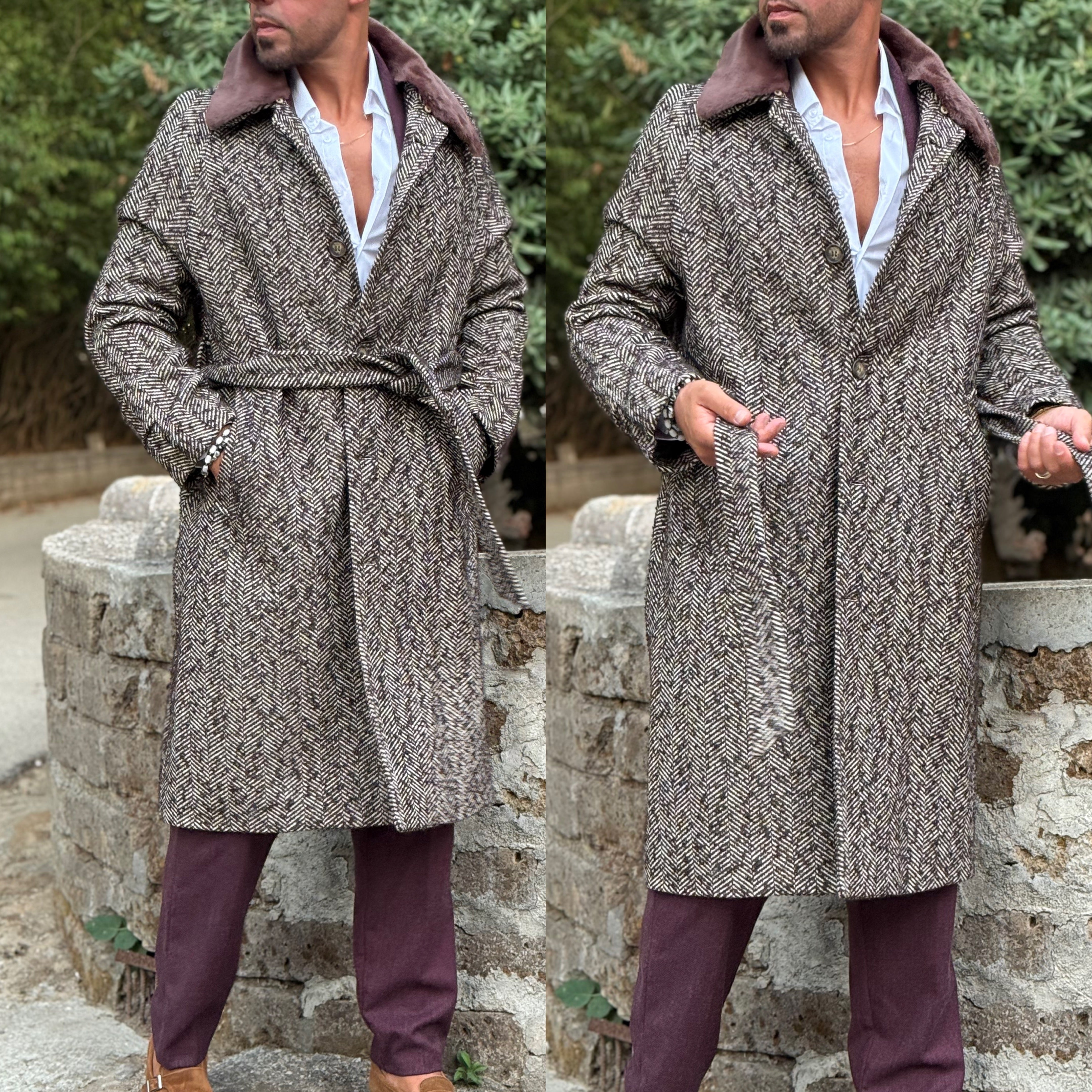 Cappotto con pelliccia e cintura Overd