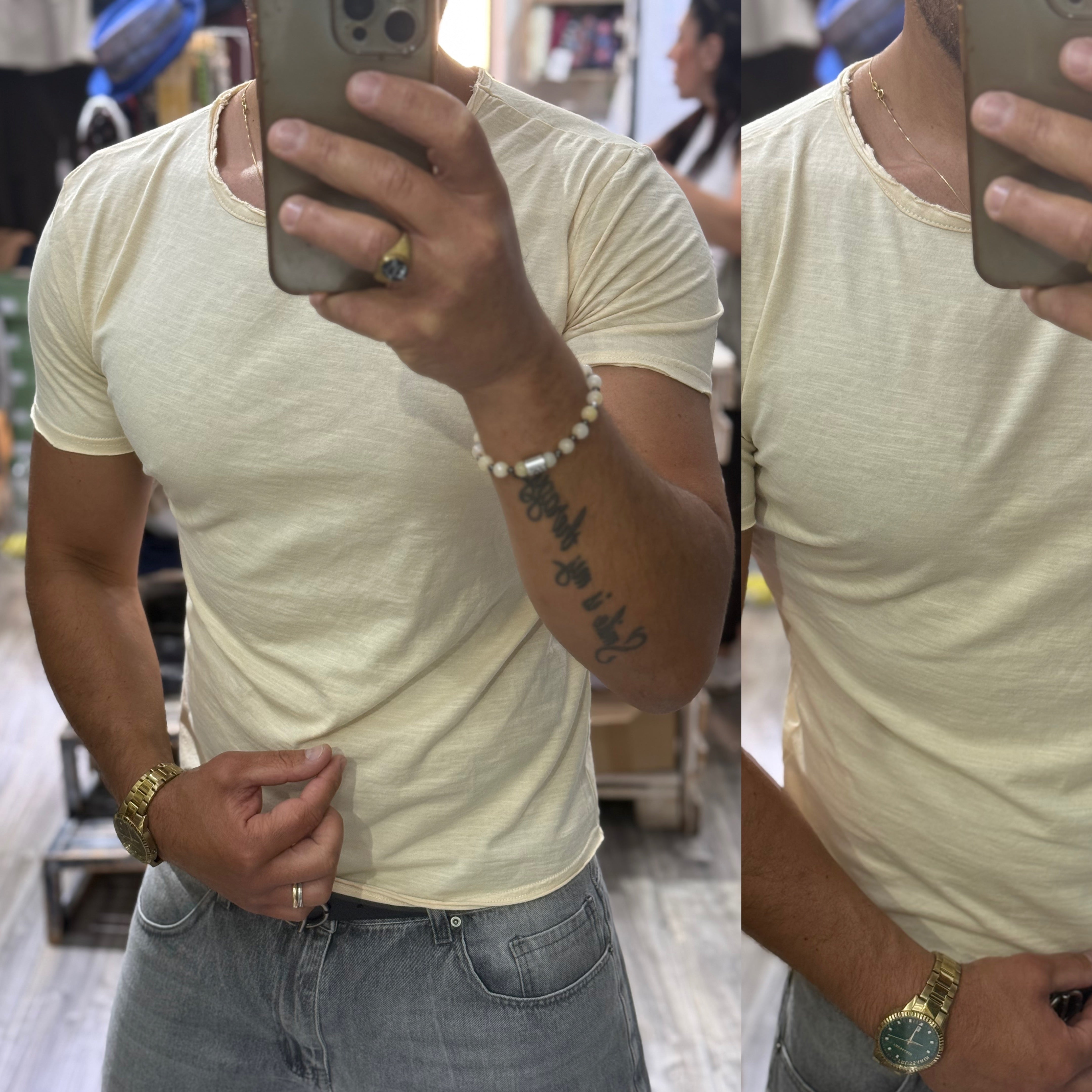 T-shirt cotone fiammato taglio vivo Ddsmile