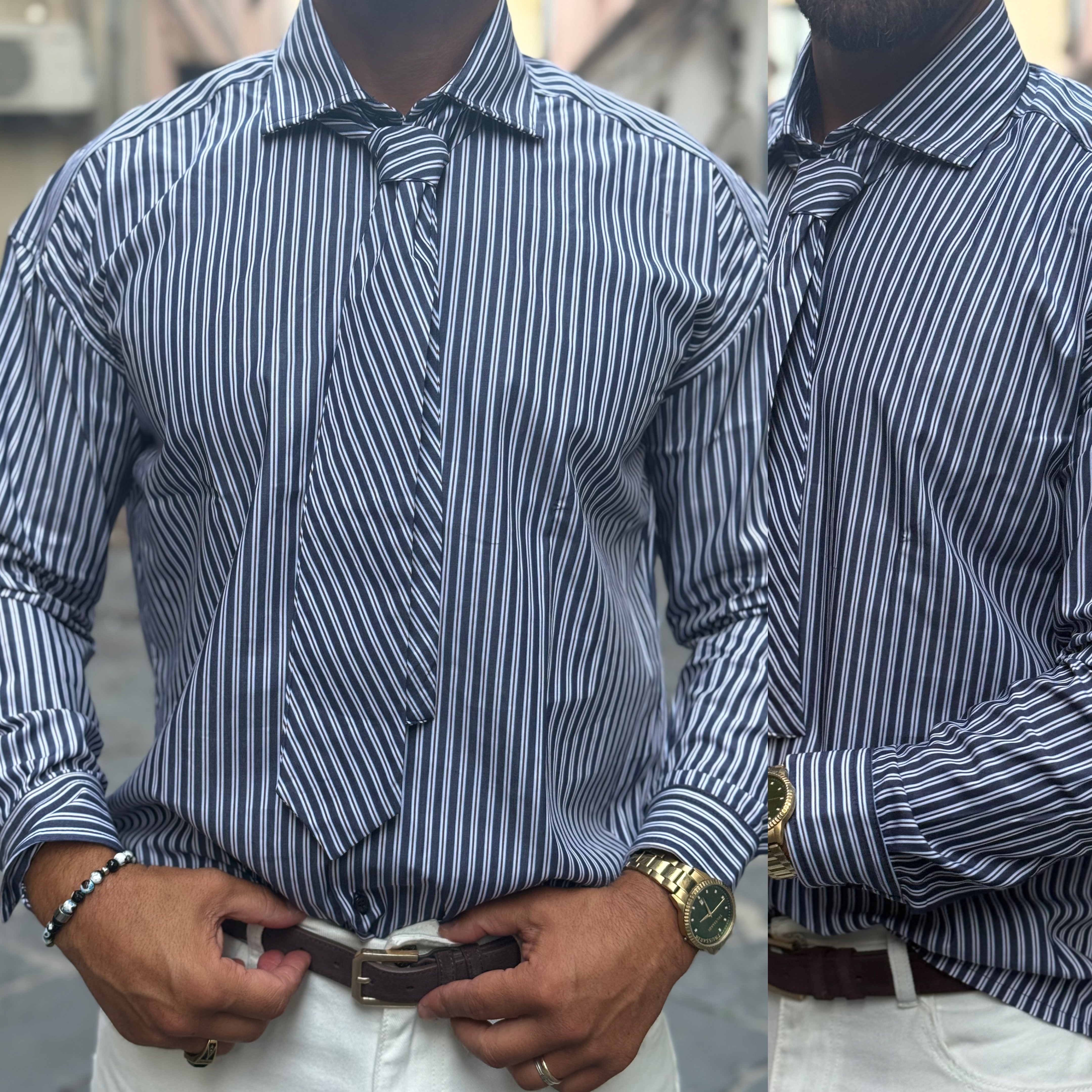 Camicia e cravatta riga college Overd