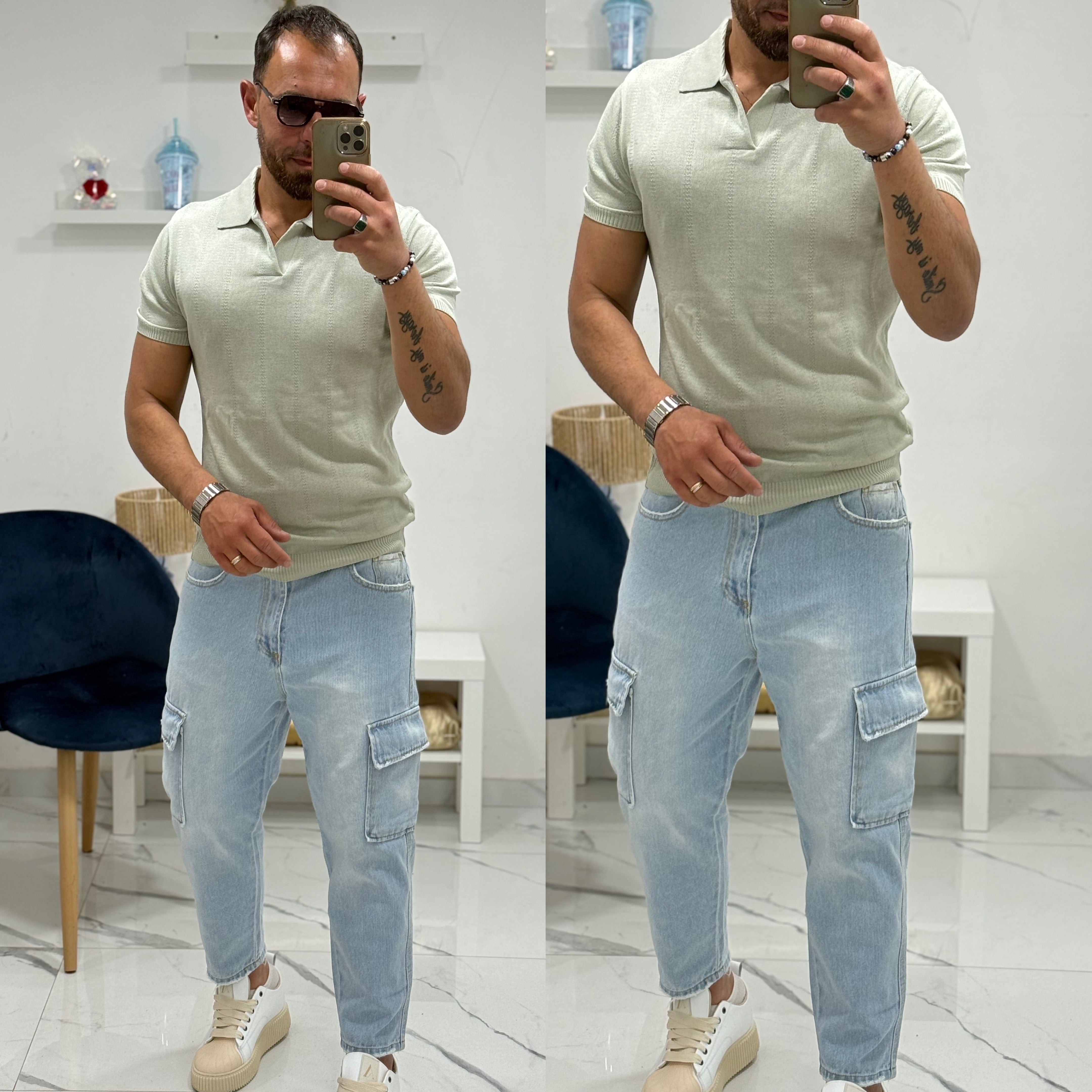 Polo di filo senza bottoni Slim Milan