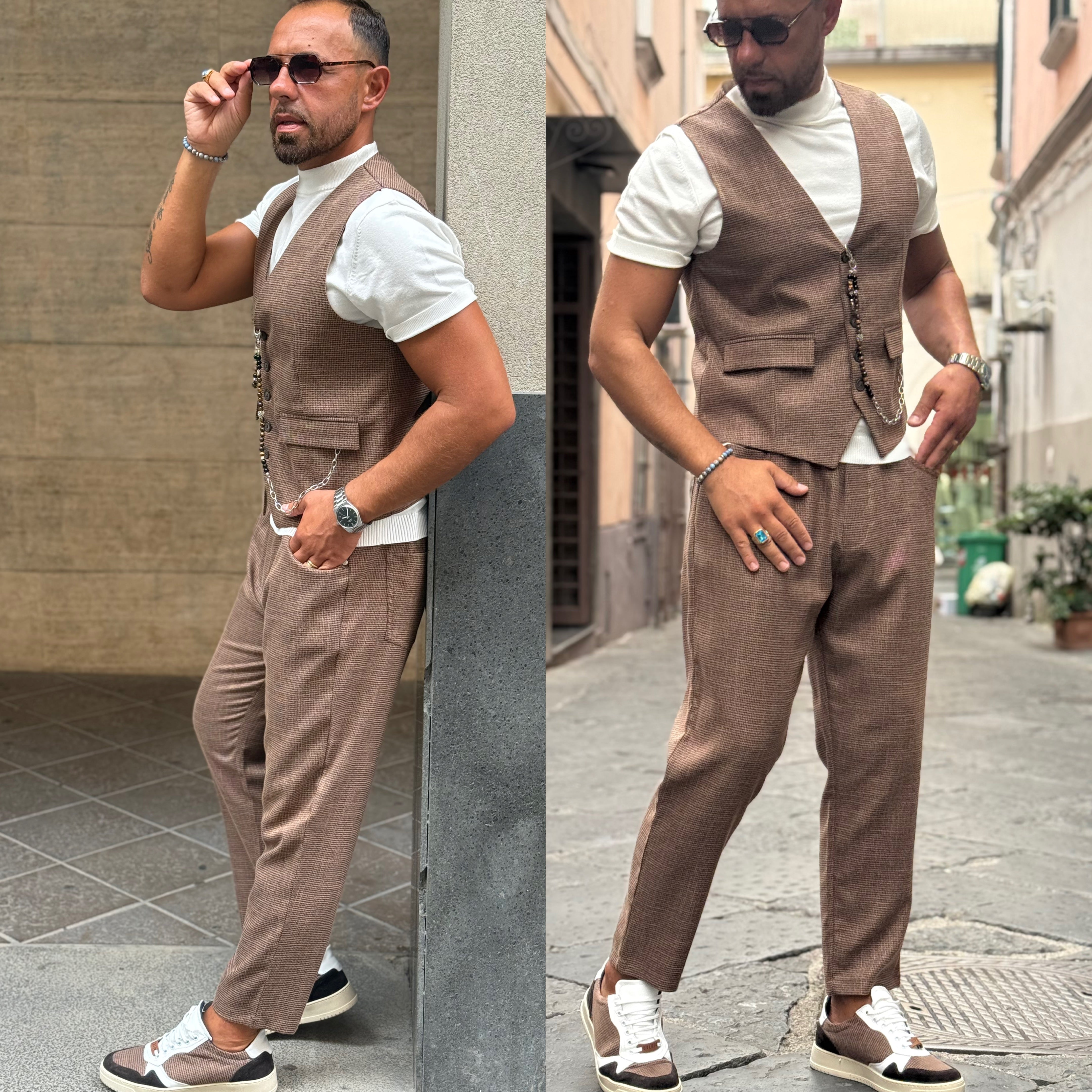 Coordinato gilet e pantalone quadri Overd