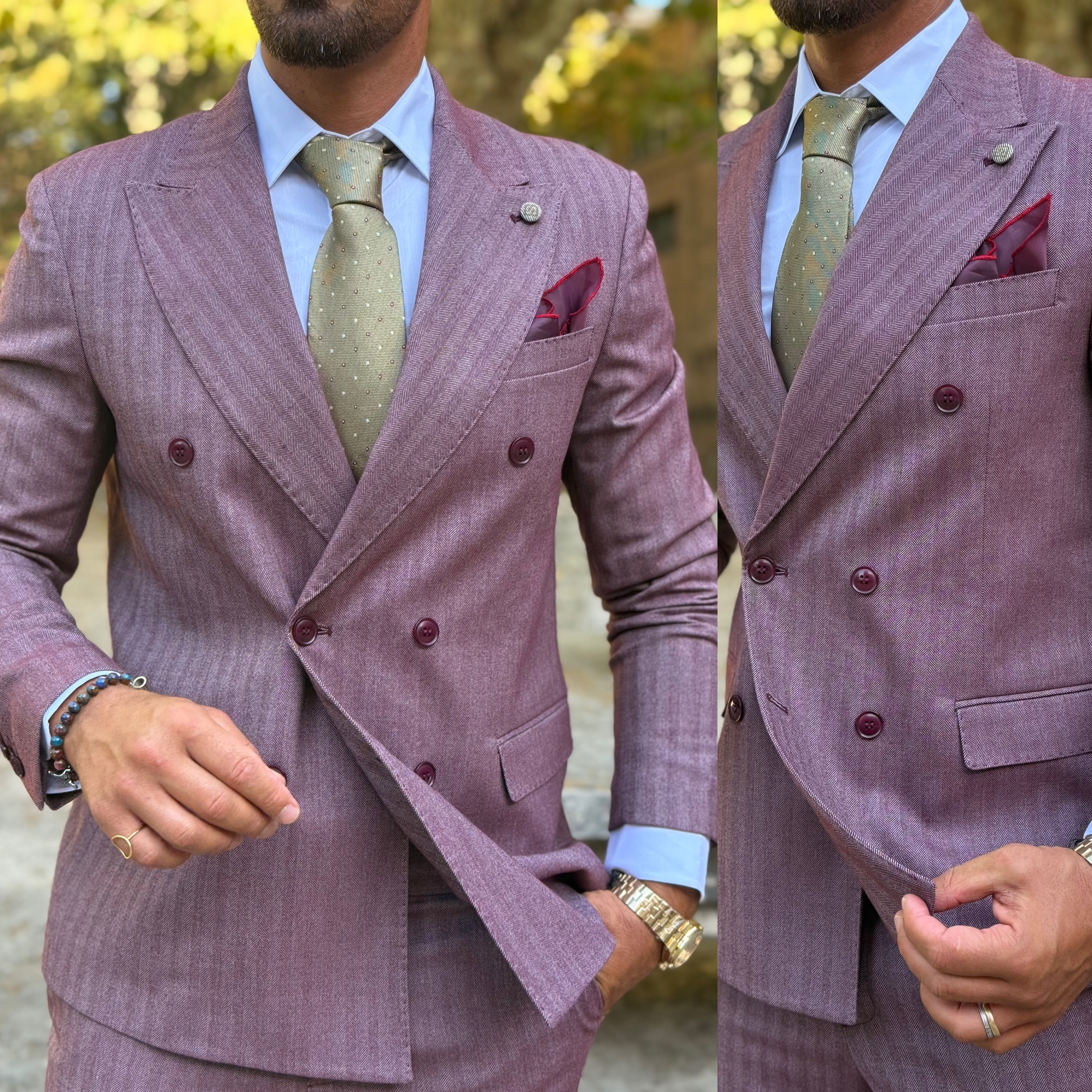 Abito sartoriale solaro doppiopetto bordeaux