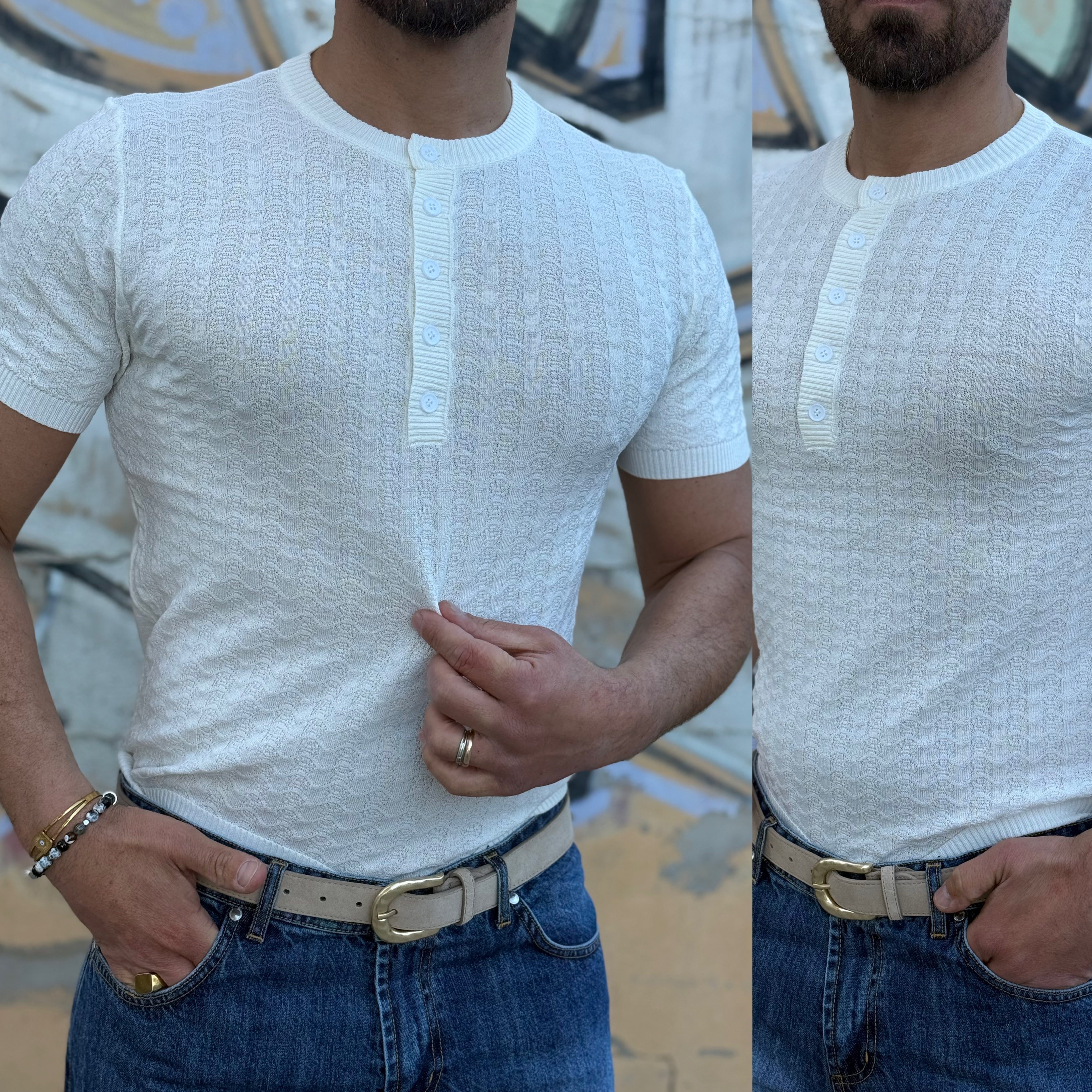 T-shirt di filo bottoni serafino Slim Paris