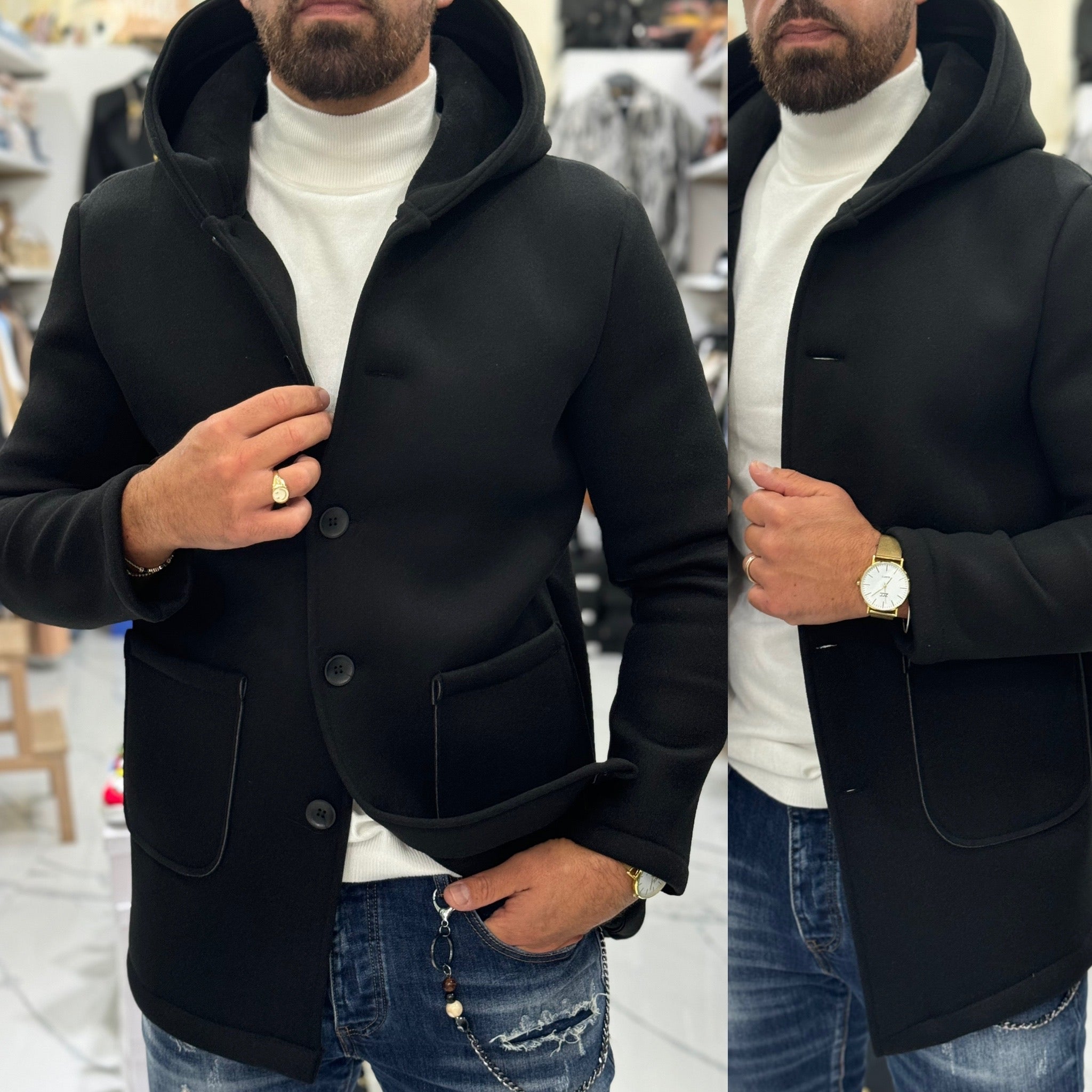 Cappotto Monopetto con cappuccio monaco