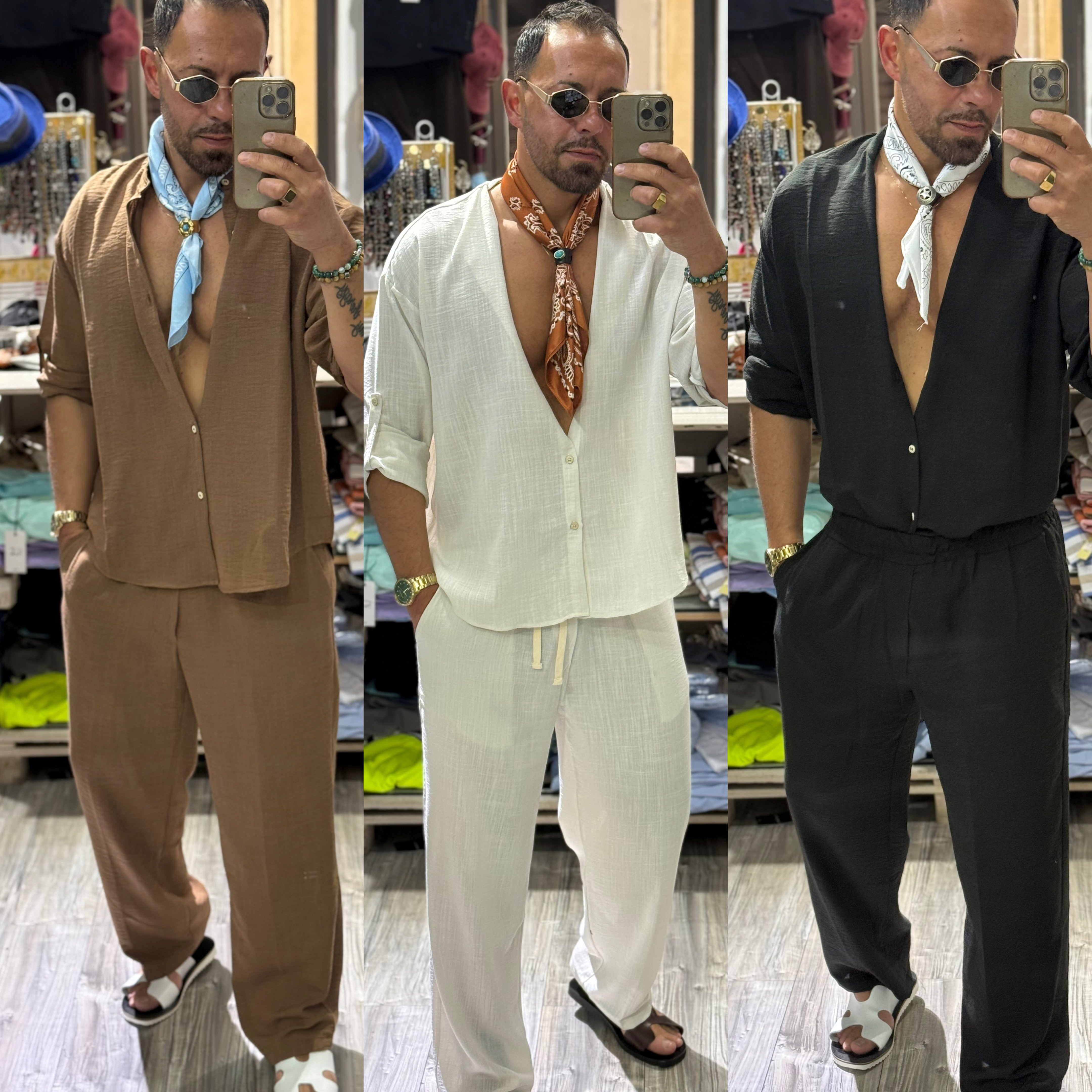 Coordinato Santorini camicia coreana e pantalone in lino