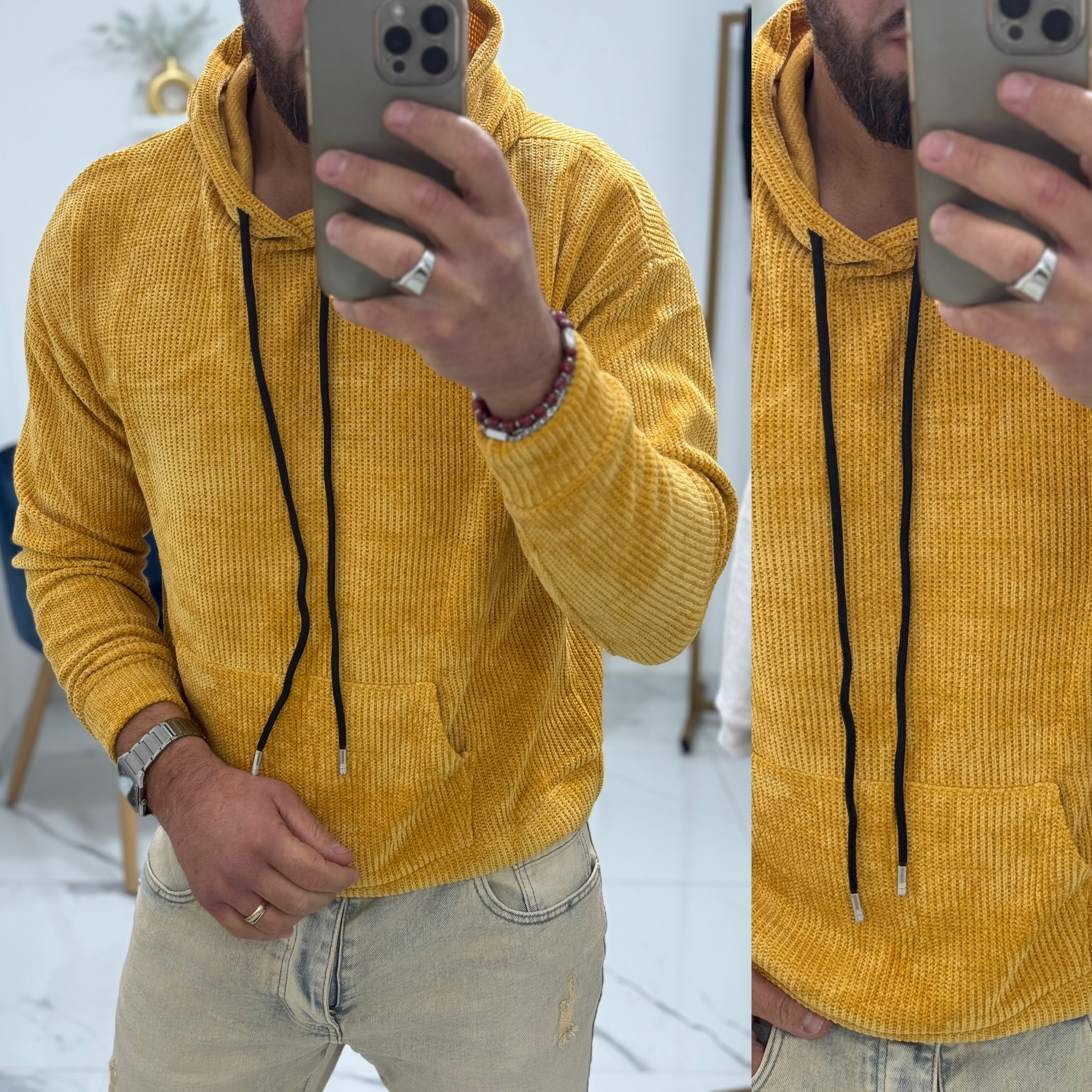 Felpa in ciniglia con cappuccio maglione London