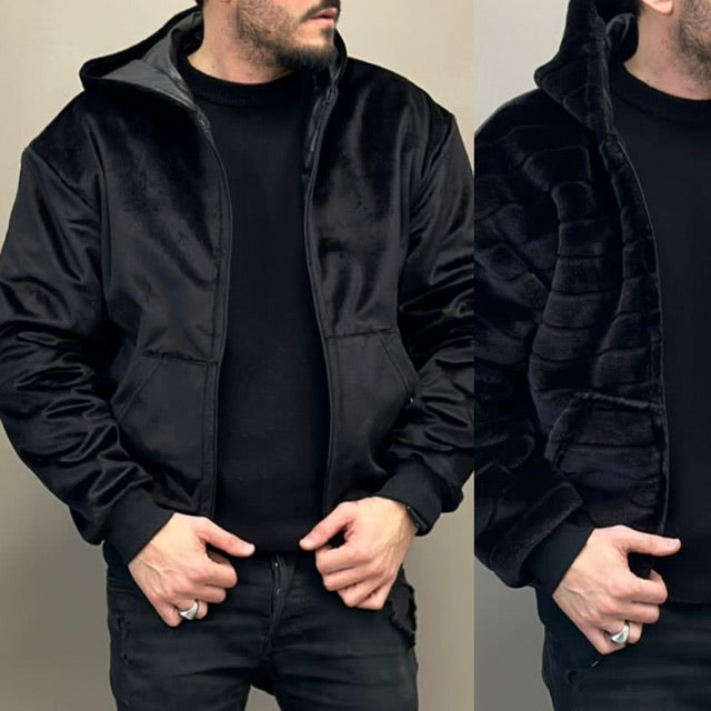 Pelliccia Giubbino double-face uomo jacket limited nero e grigio