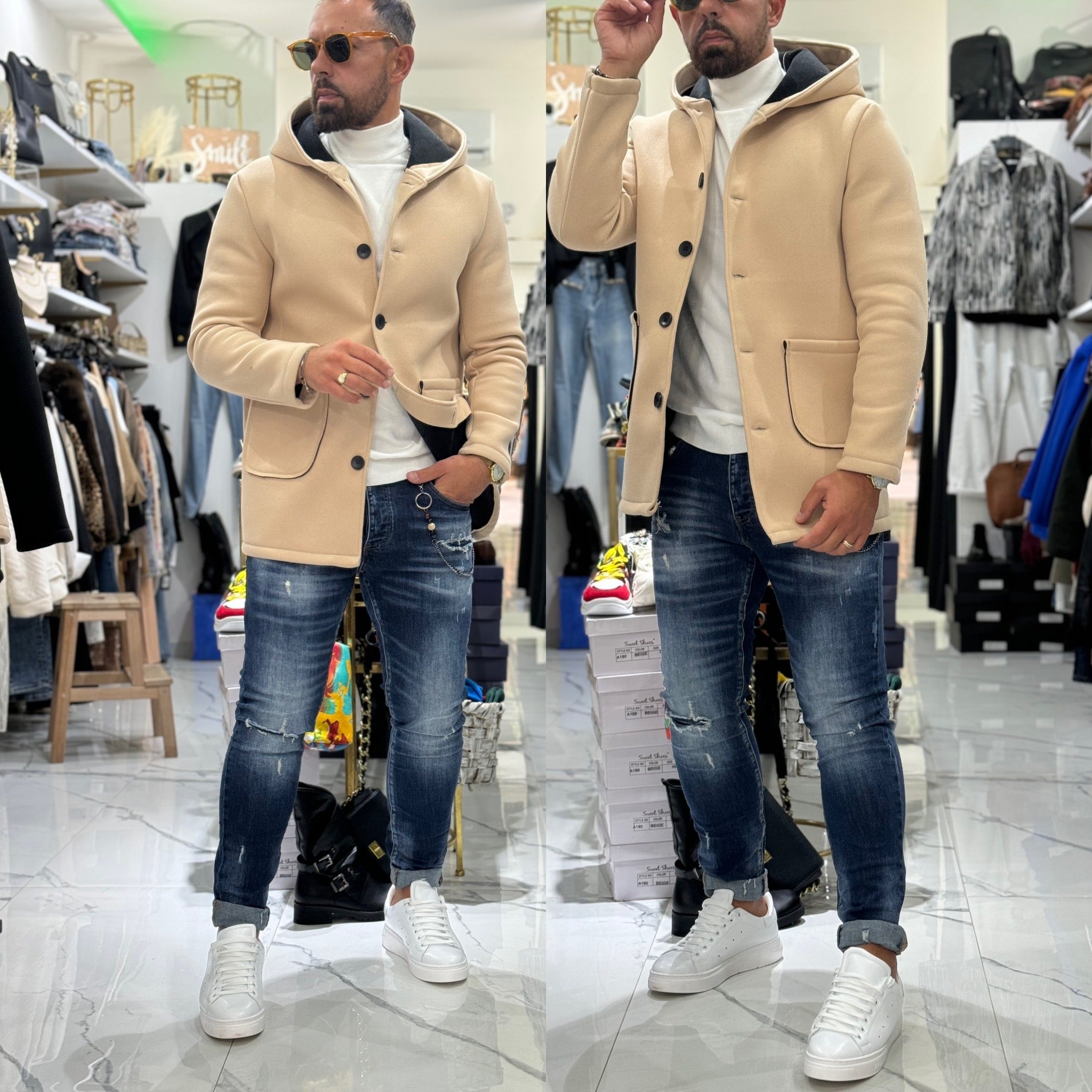 Cappotto Monopetto con cappuccio monaco