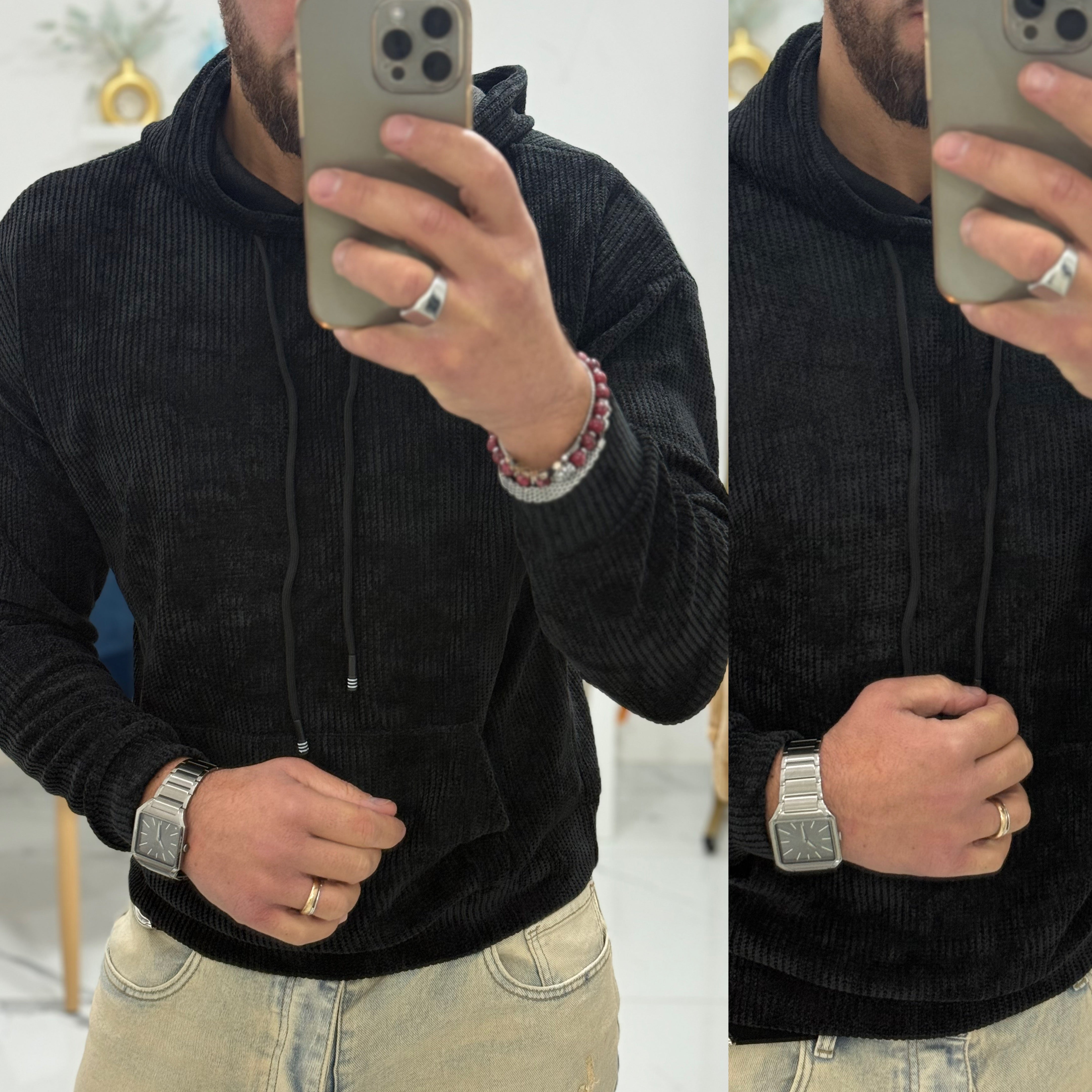 Felpa in ciniglia con cappuccio maglione London