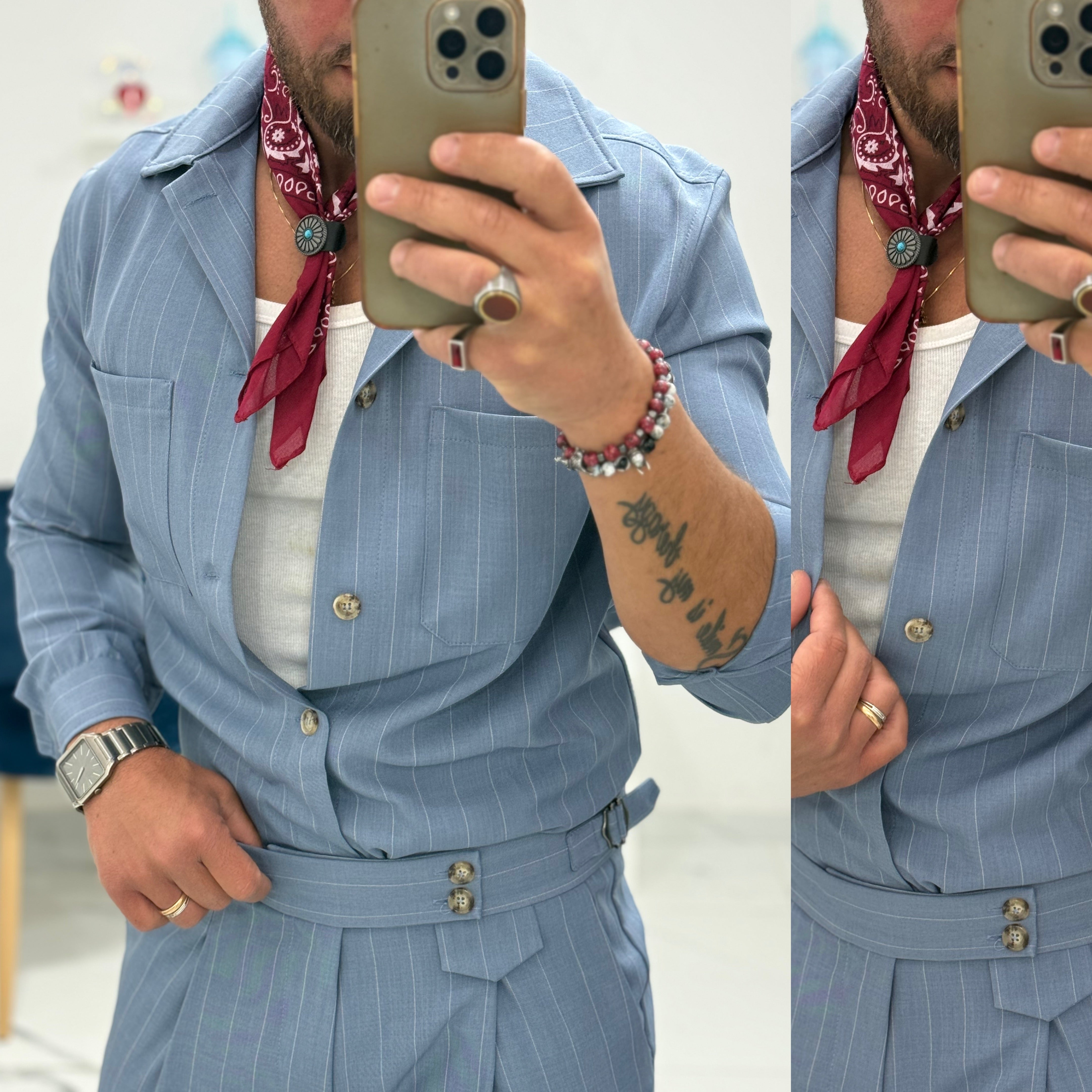 Coordinato gessato camicia e pantalone Paris