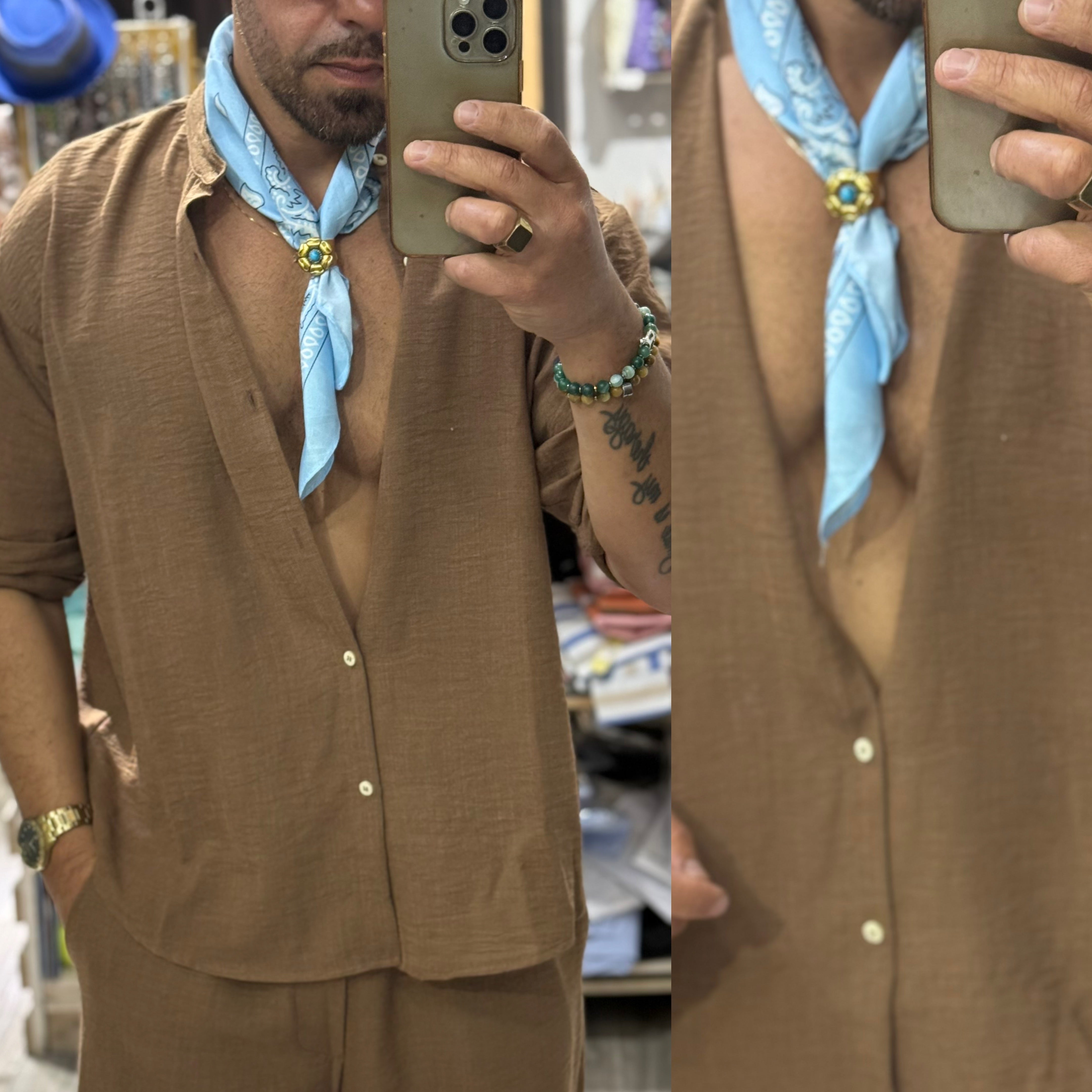 Coordinato Santorini camicia coreana e pantalone in lino