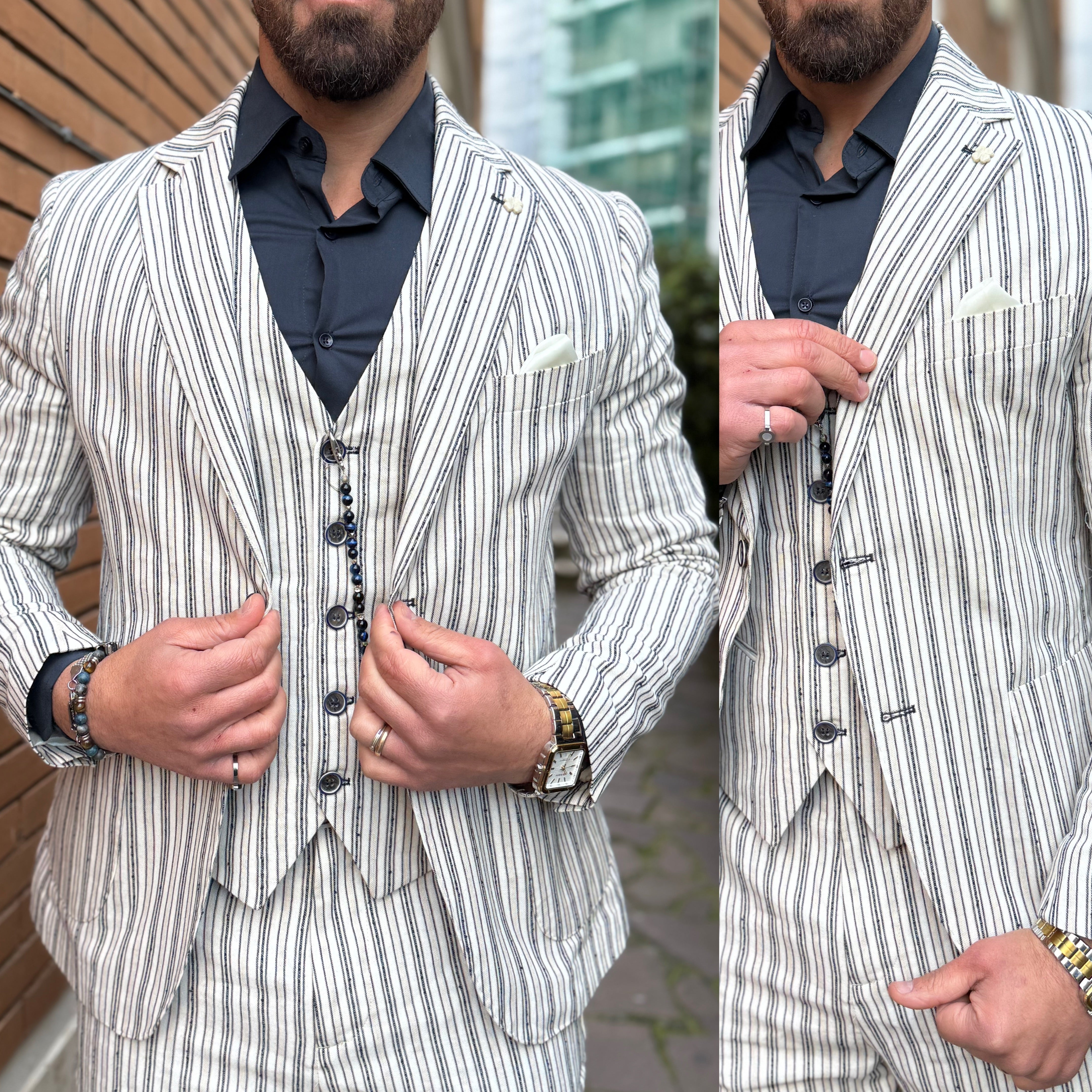 Abito giacca gilet e pantalone gessato Overd