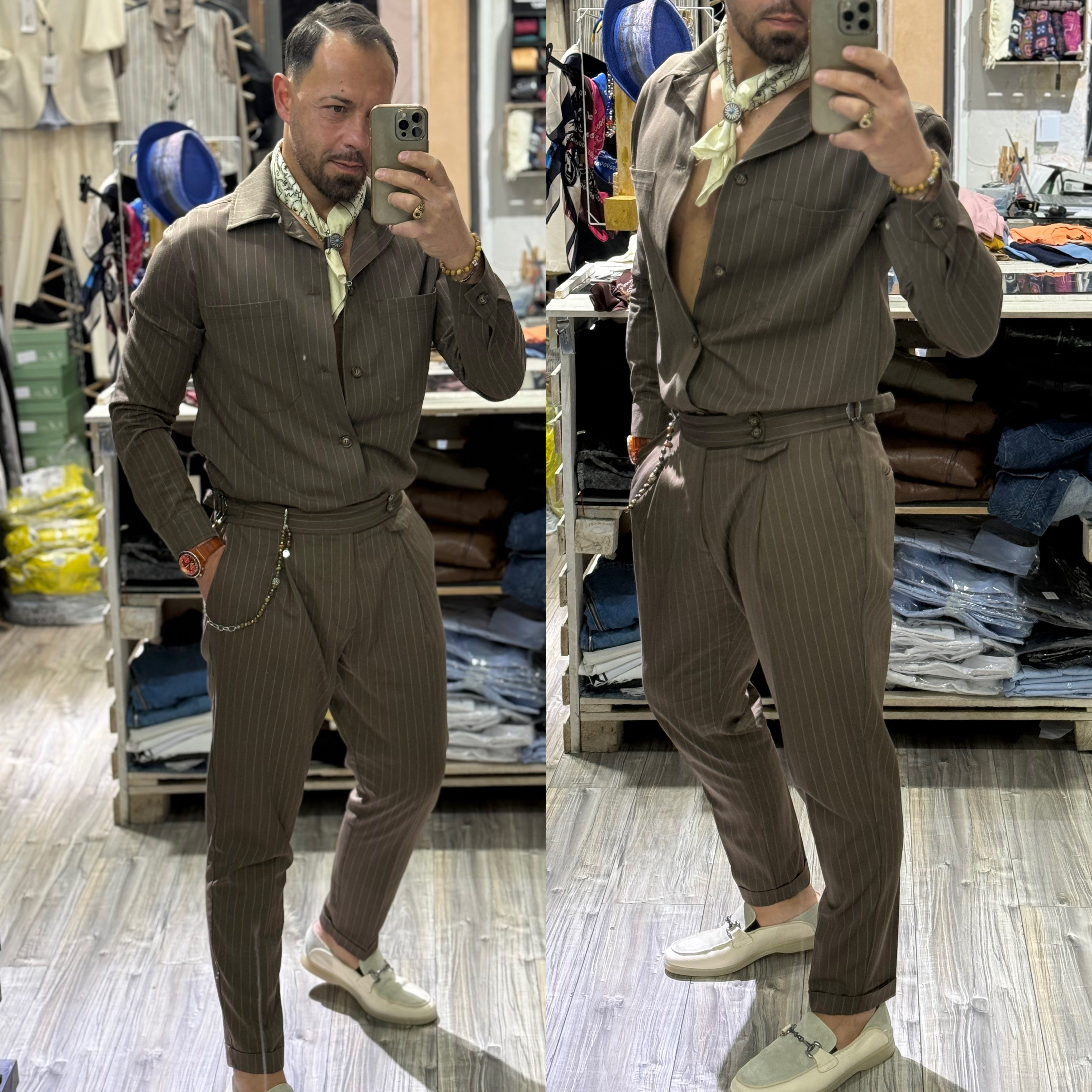 Coordinato gessato pantalone e camicione London