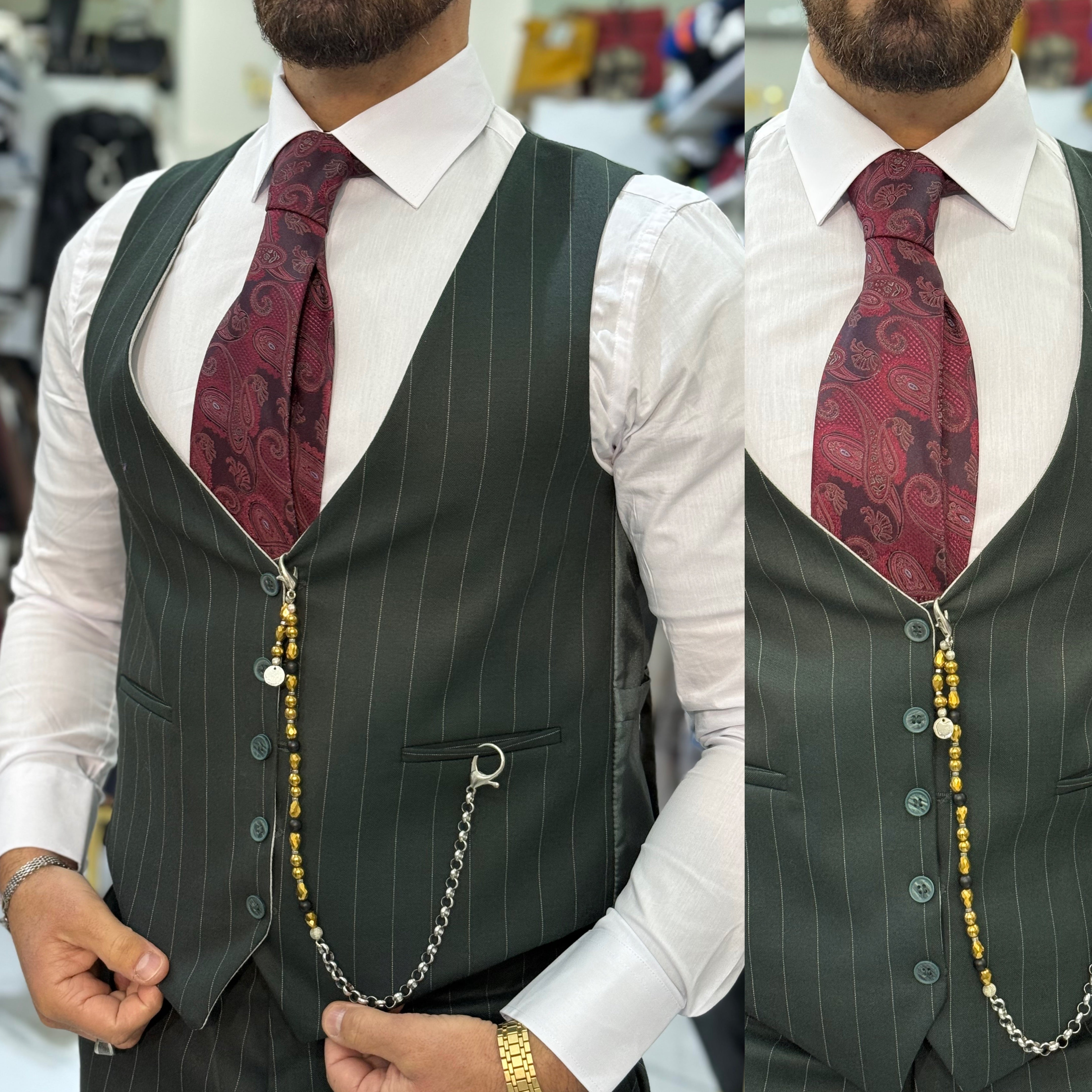 Abito gessato sartoriale giacca pantalone gilet marracash