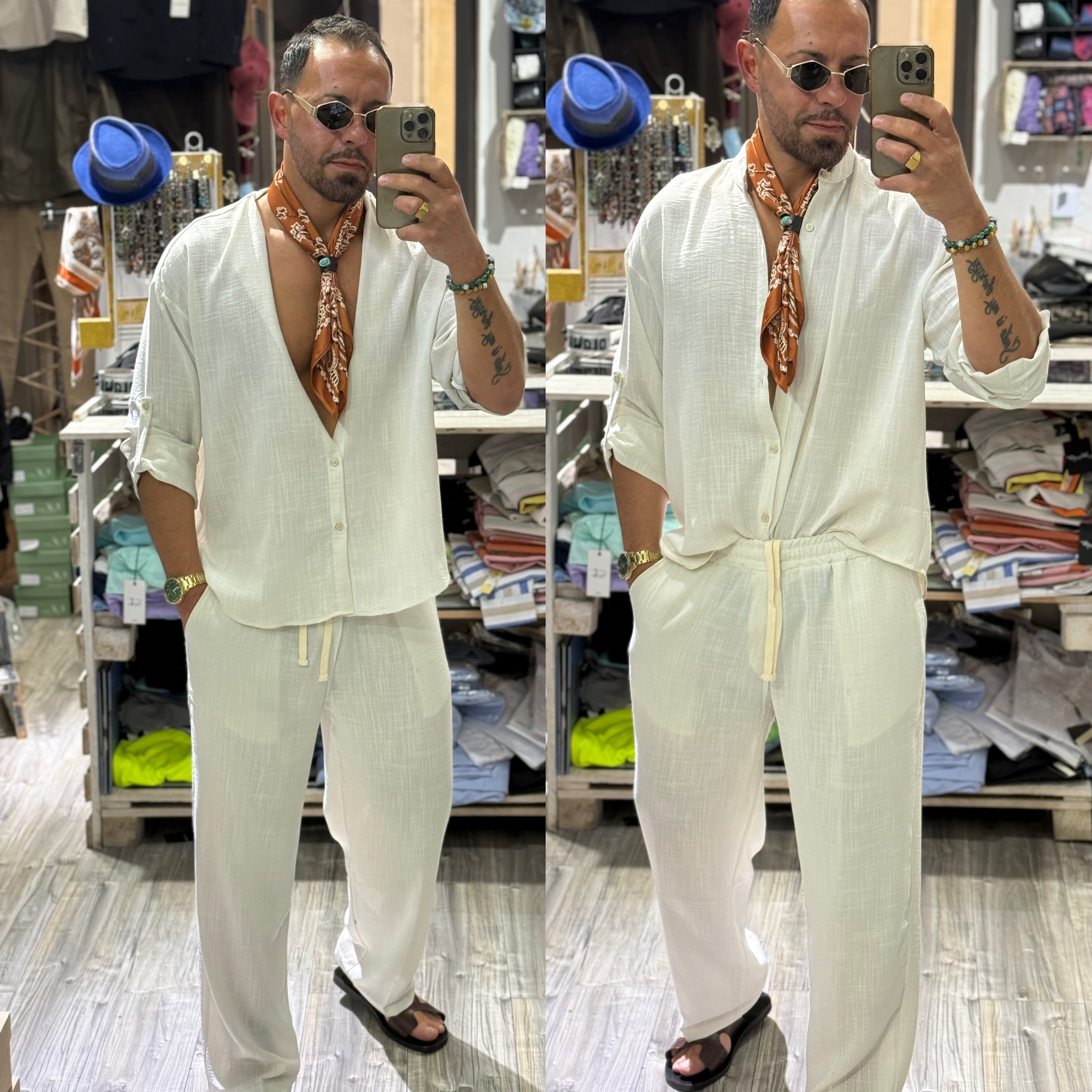 Coordinato Santorini camicia coreana e pantalone in lino