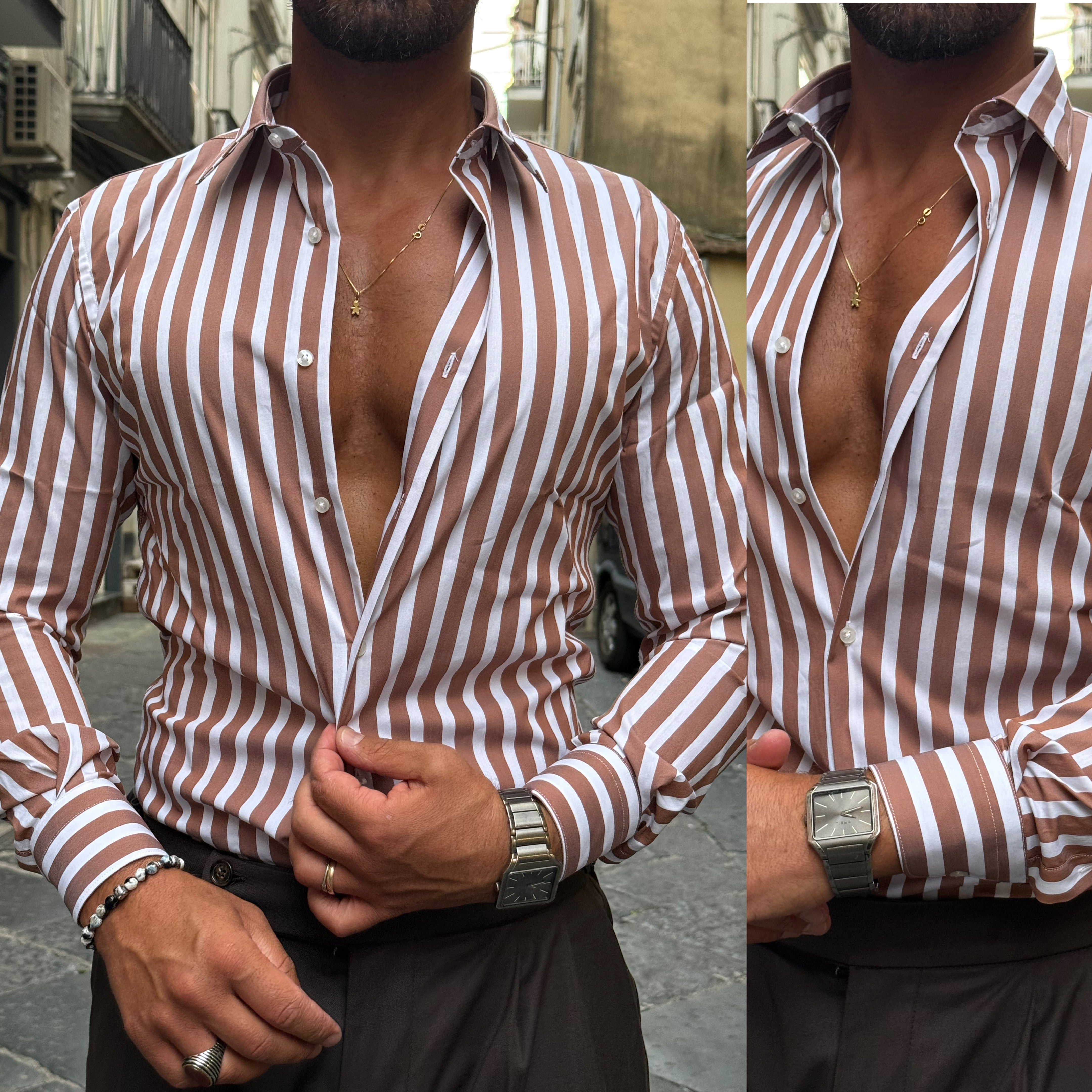 Camicia riga larga collo italiano