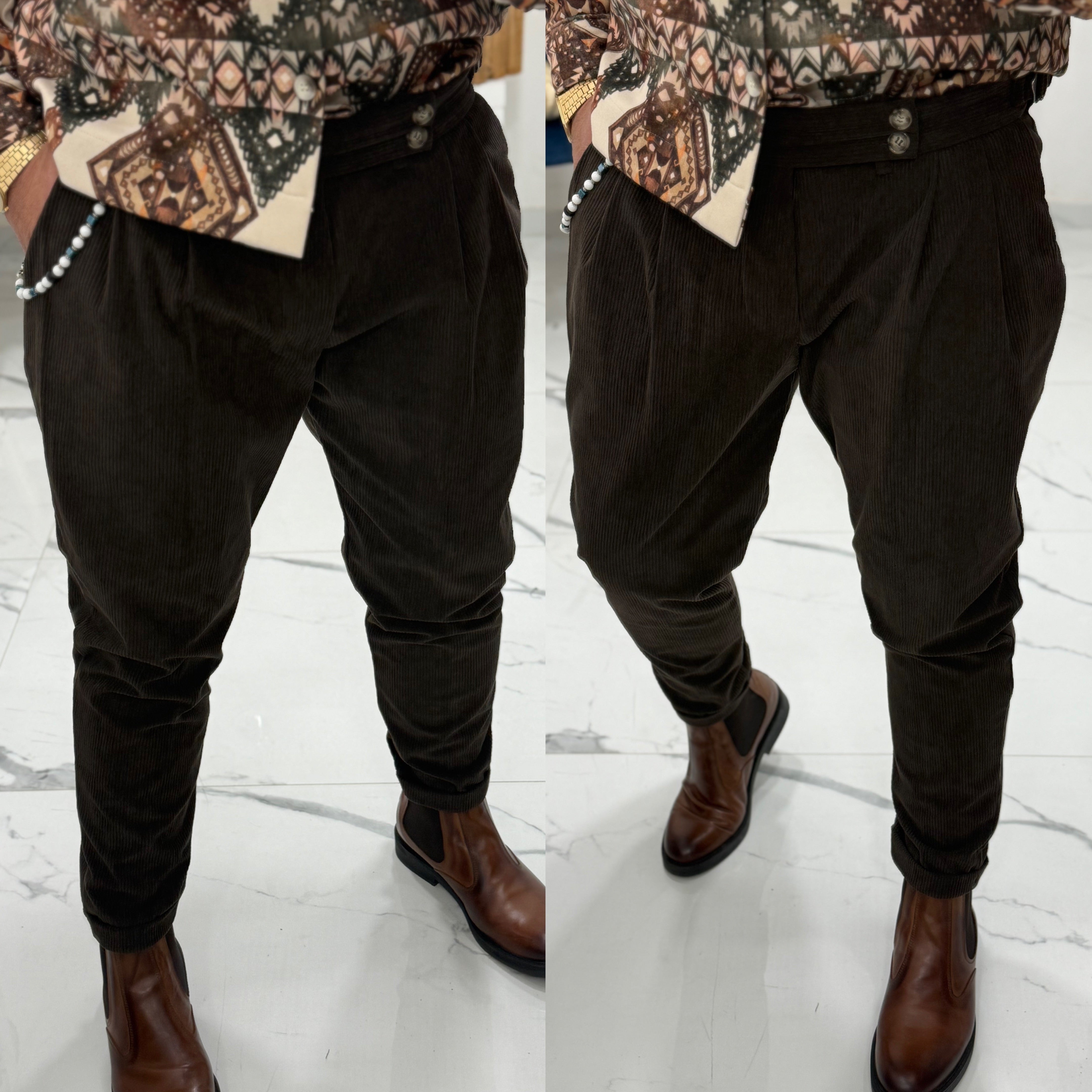 Pantalone vita alta in velluto Telamira