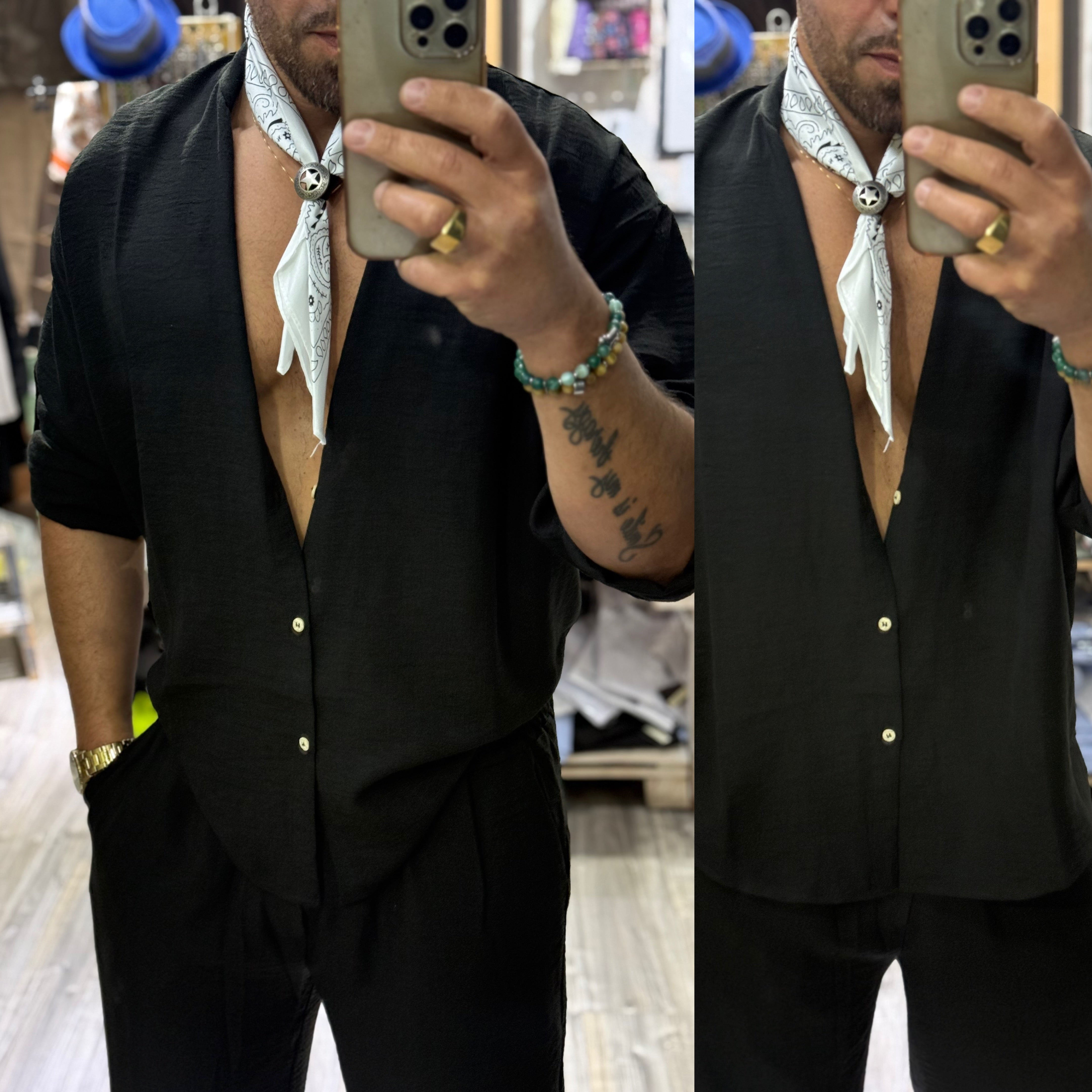 Coordinato Santorini camicia coreana e pantalone in lino
