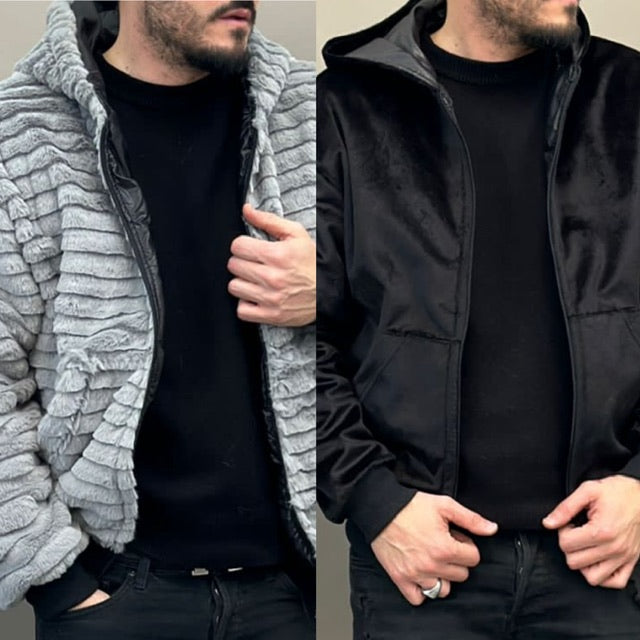 Pelliccia Giubbino double-face uomo jacket limited nero e grigio