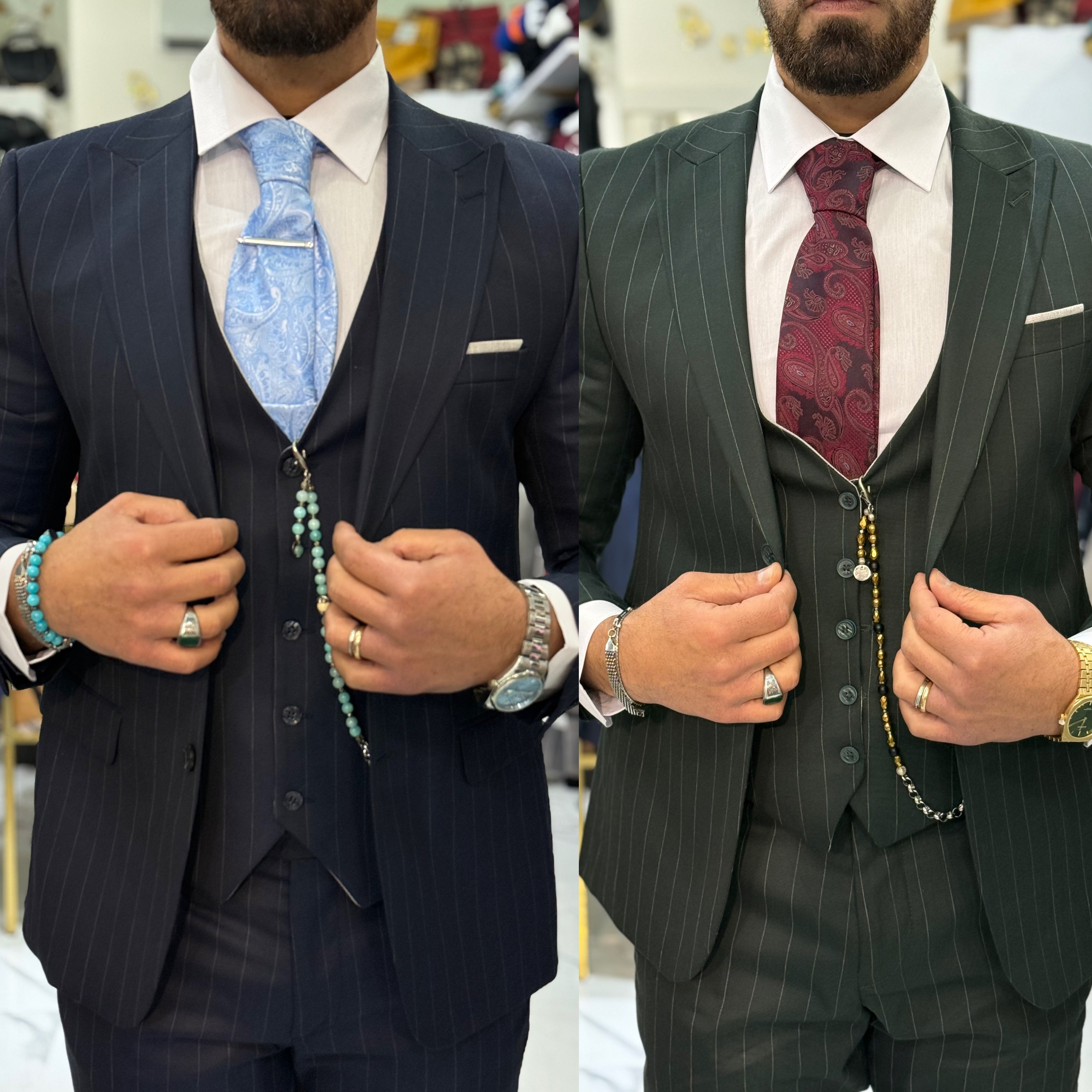 Abito gessato sartoriale giacca pantalone gilet marracash