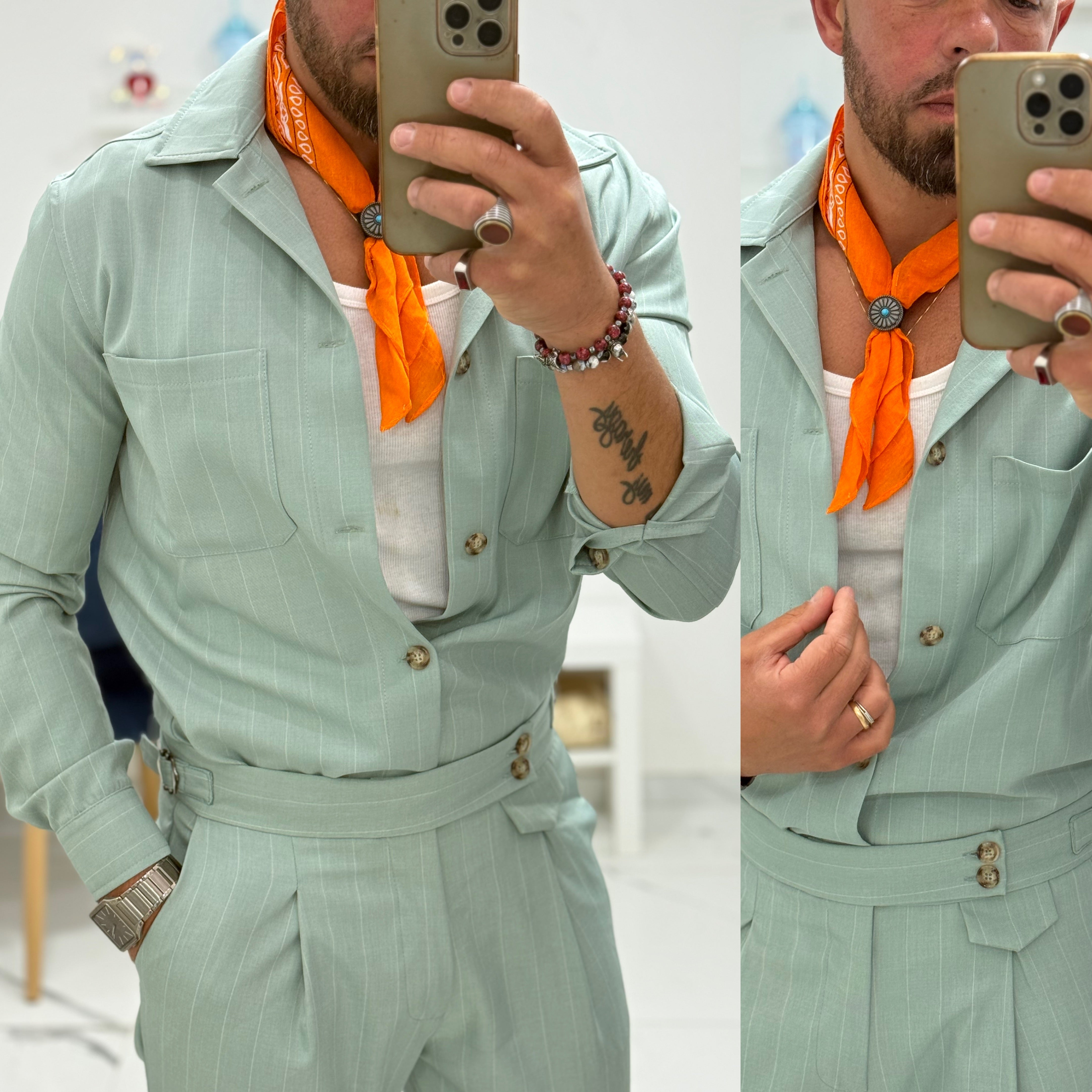 Coordinato gessato camicia e pantalone Paris