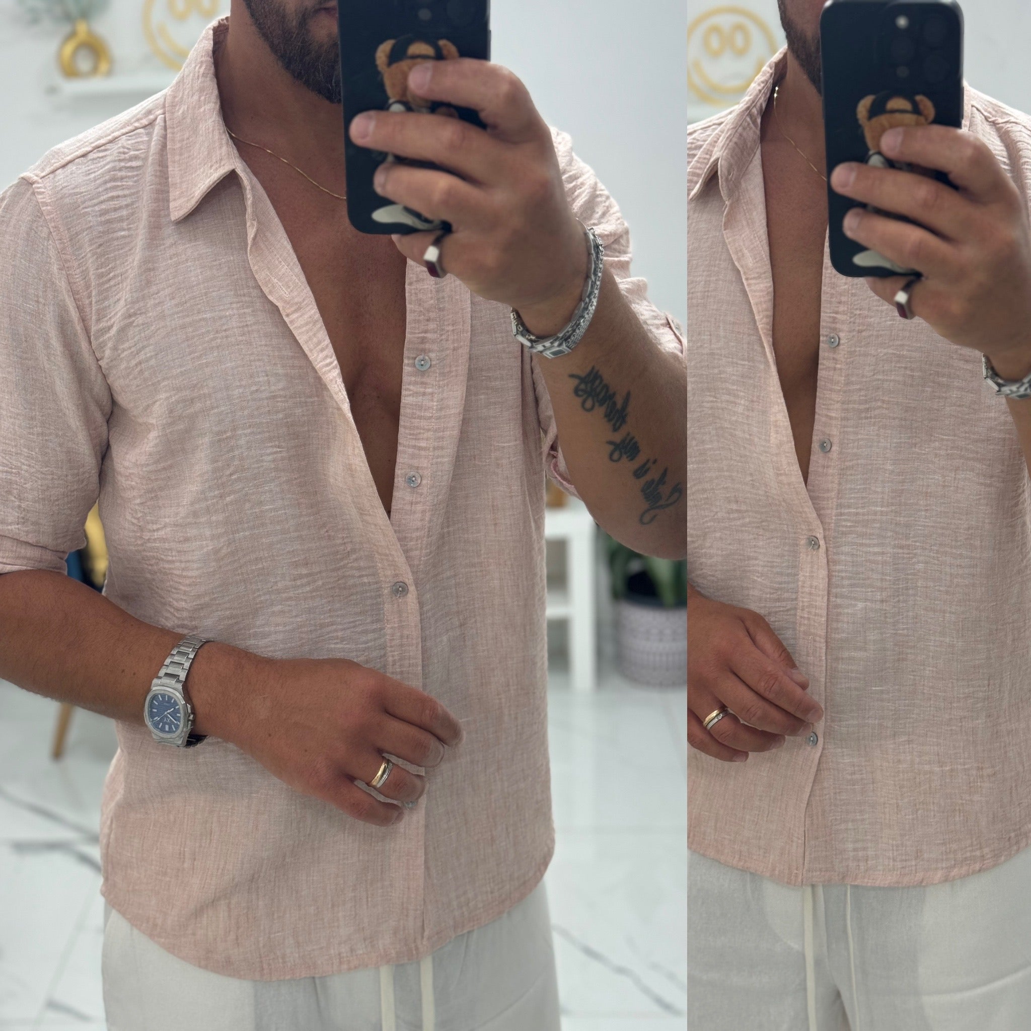 Combo bermuda e camicia coreana in lino Santorini