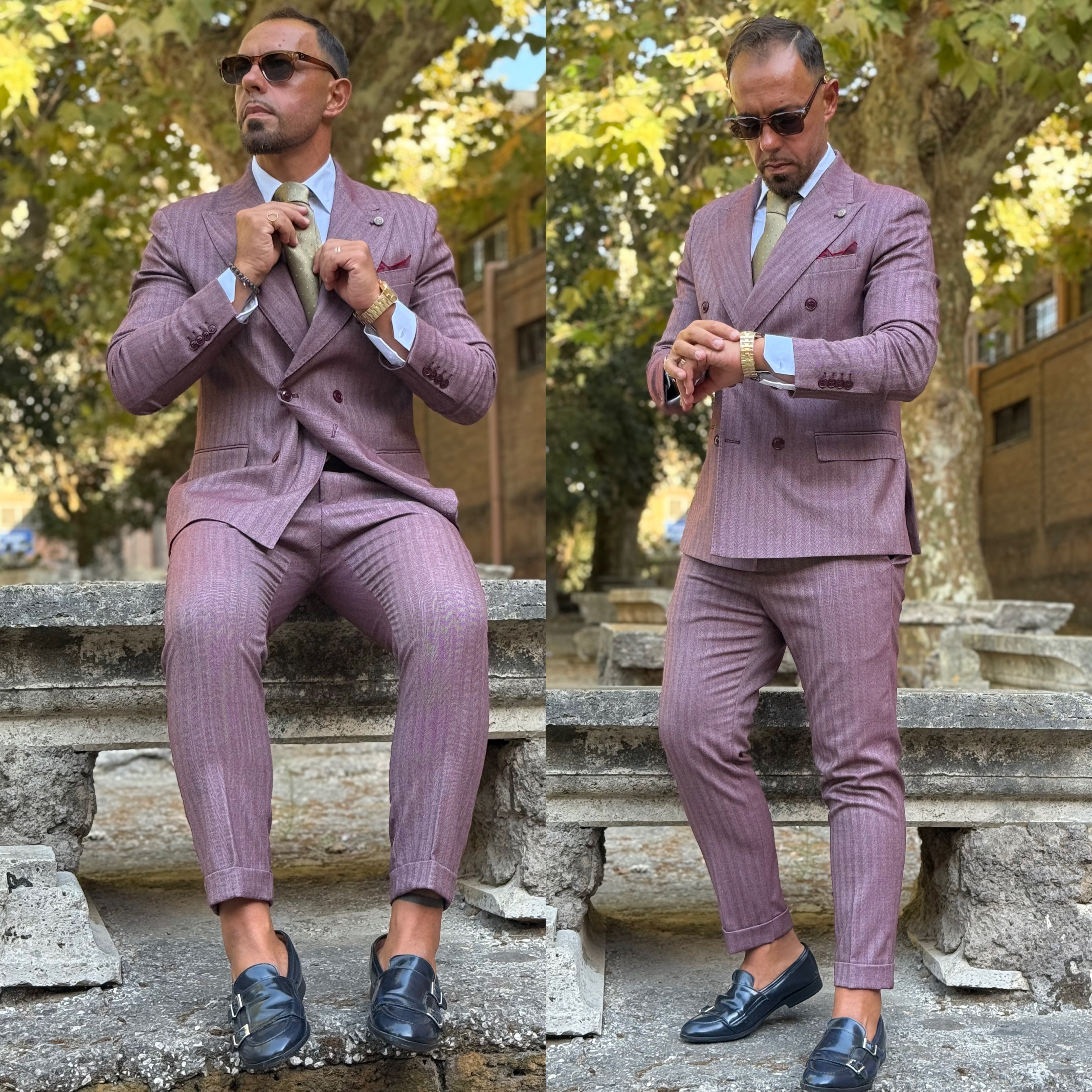 Abito sartoriale solaro doppiopetto bordeaux