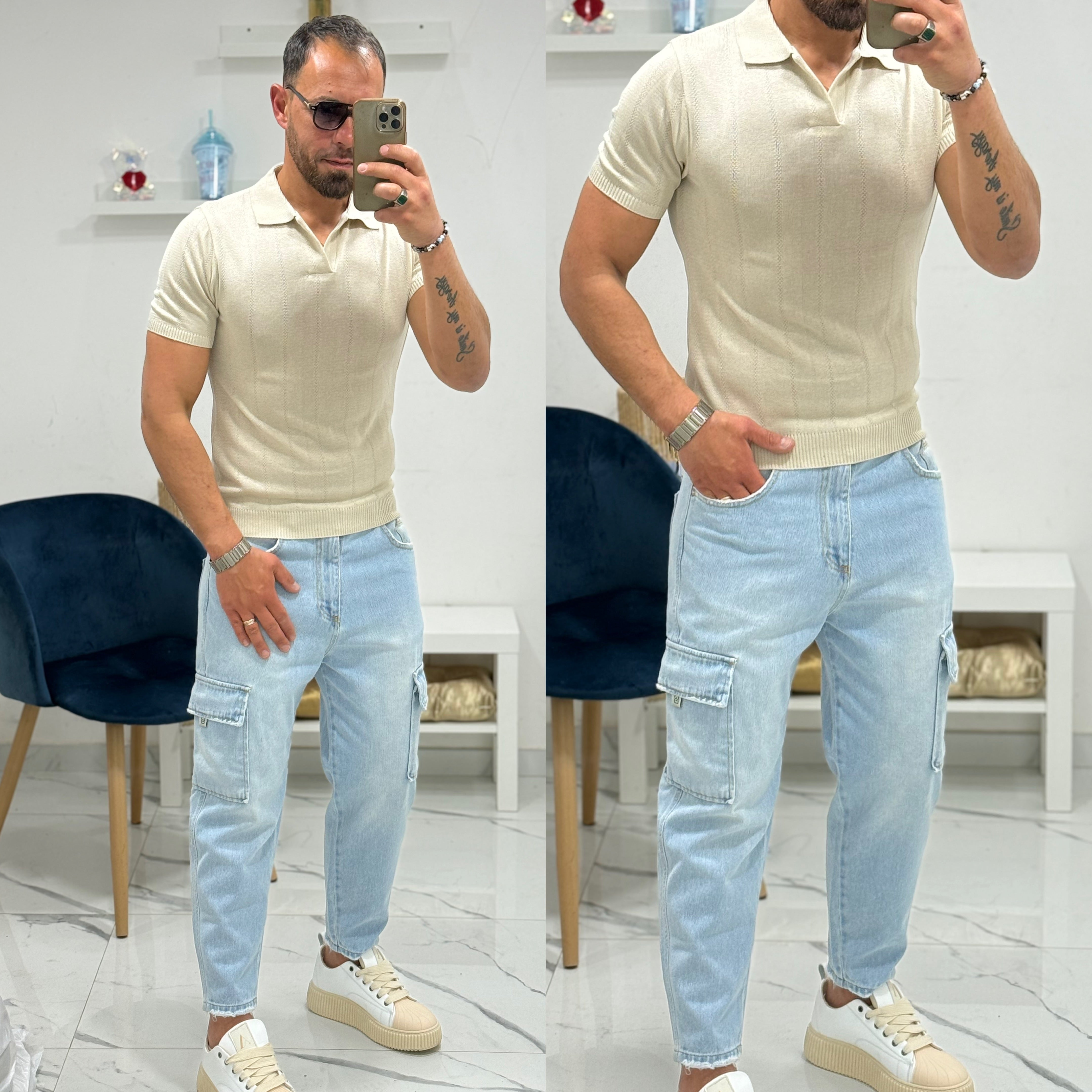 Polo di filo senza bottoni Slim Milan