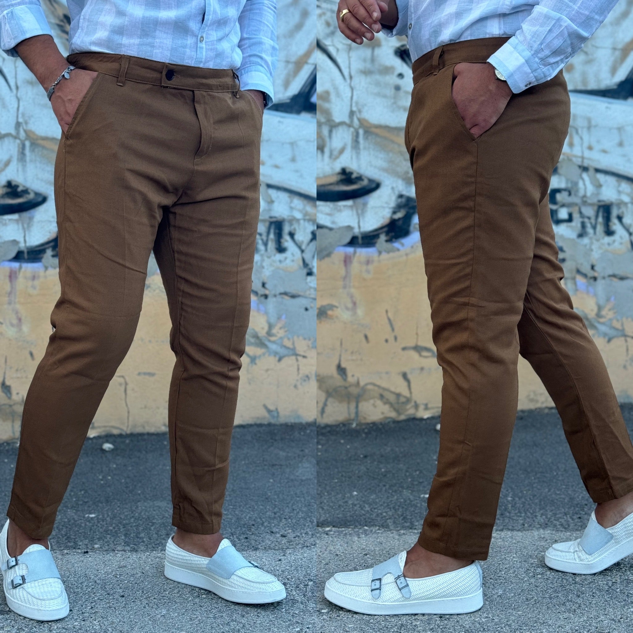 Pantalone un bottone in lino Capri