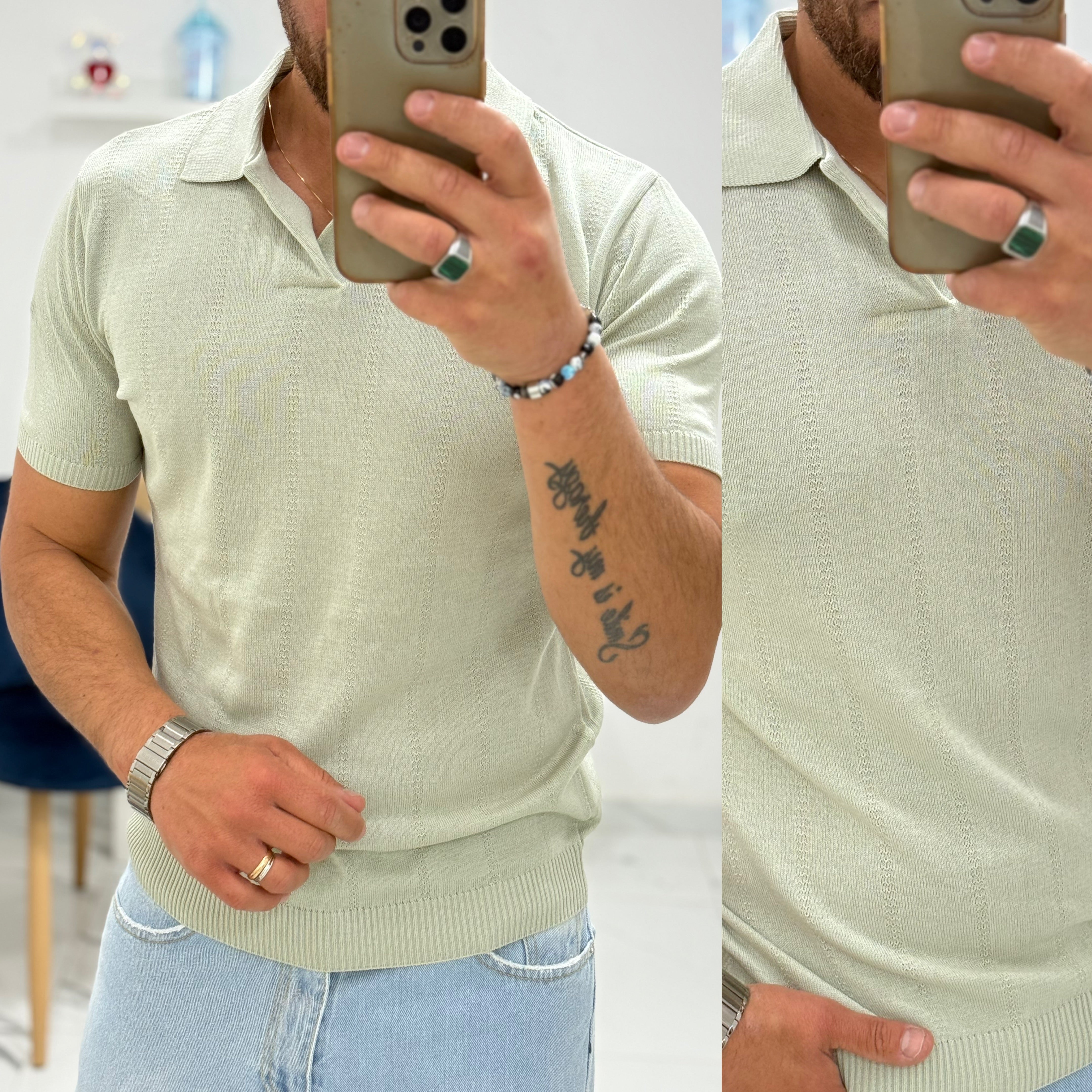 Polo di filo senza bottoni Slim Milan