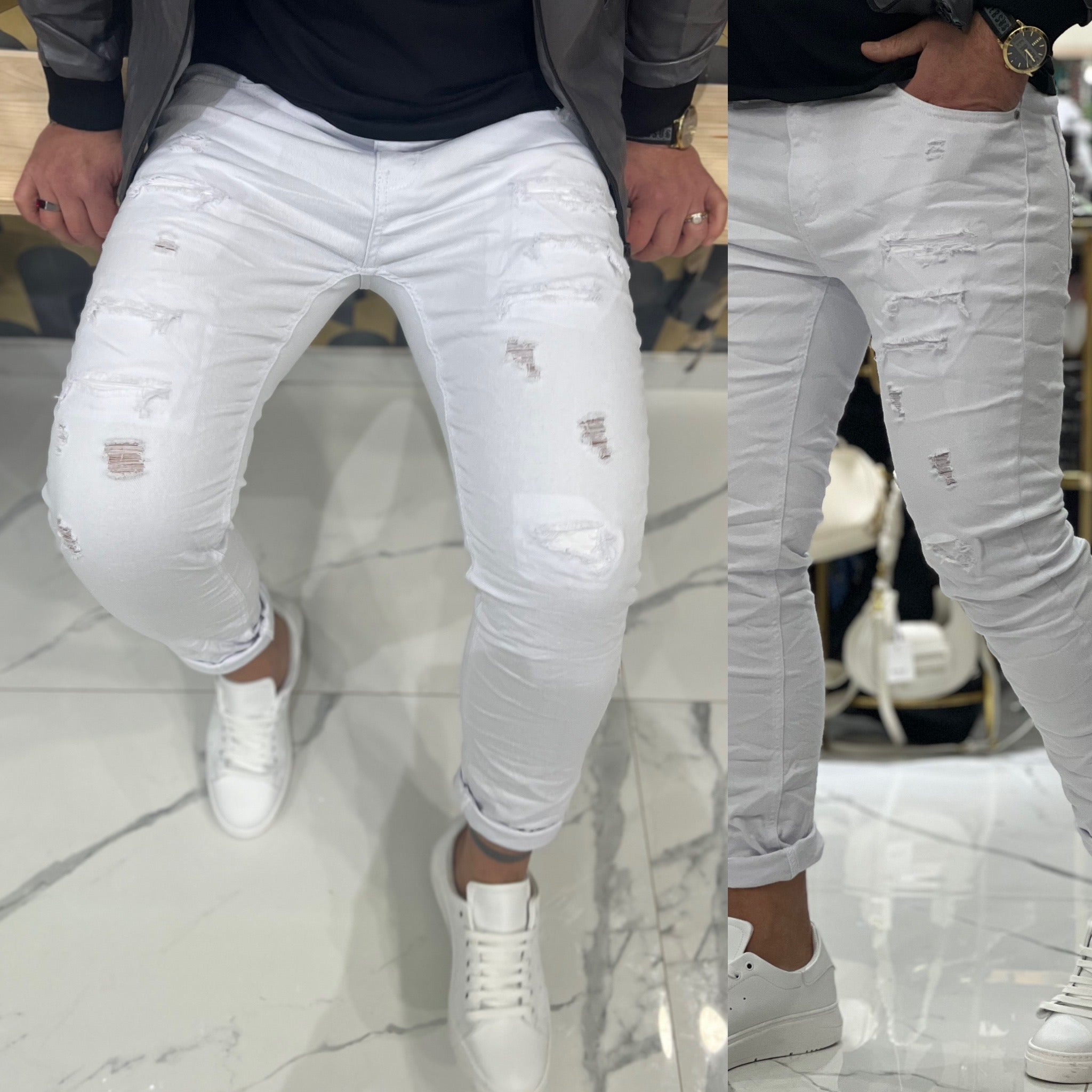 Jeans strappato bianco o nero Slim Capri Italy
