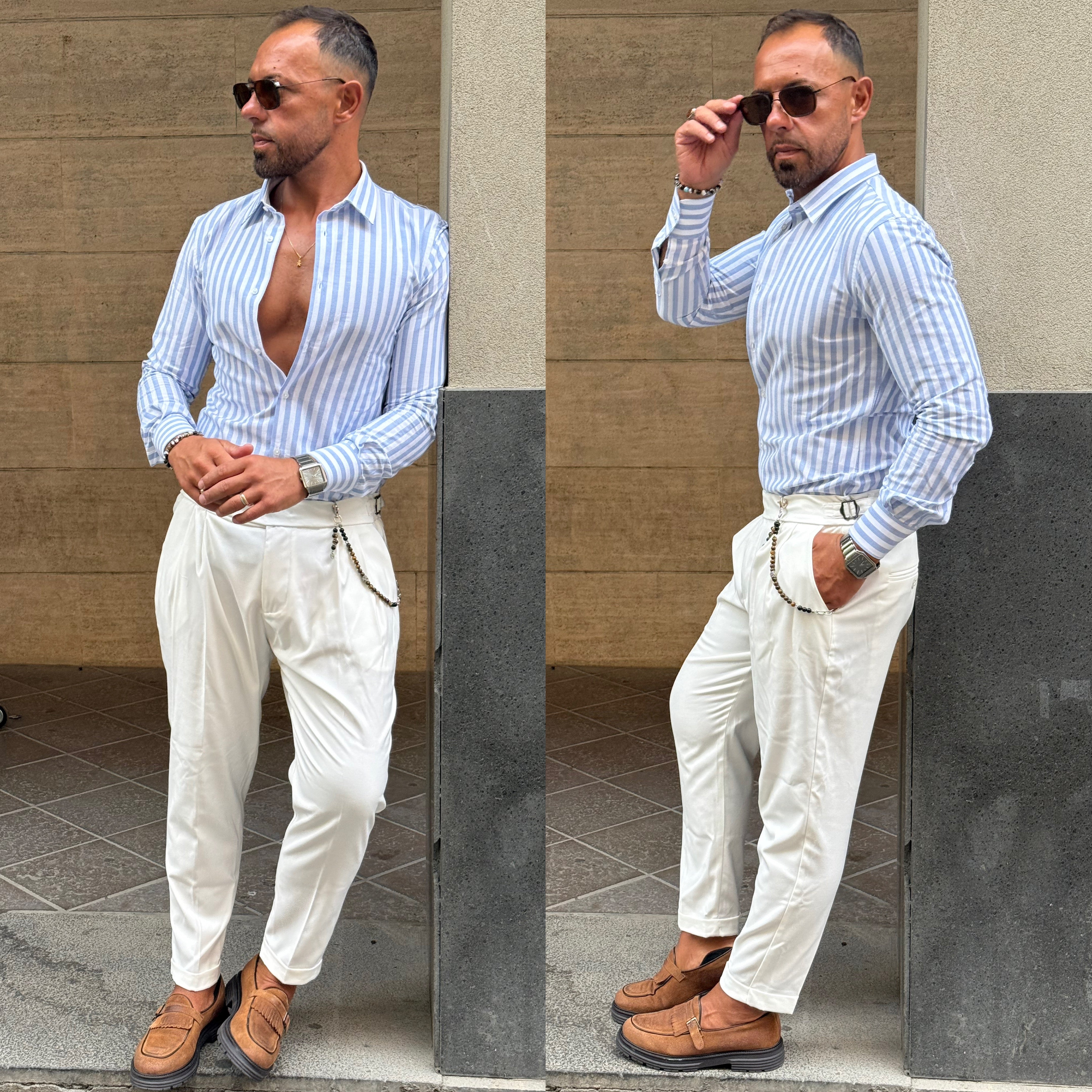 Camicia riga larga collo italiano