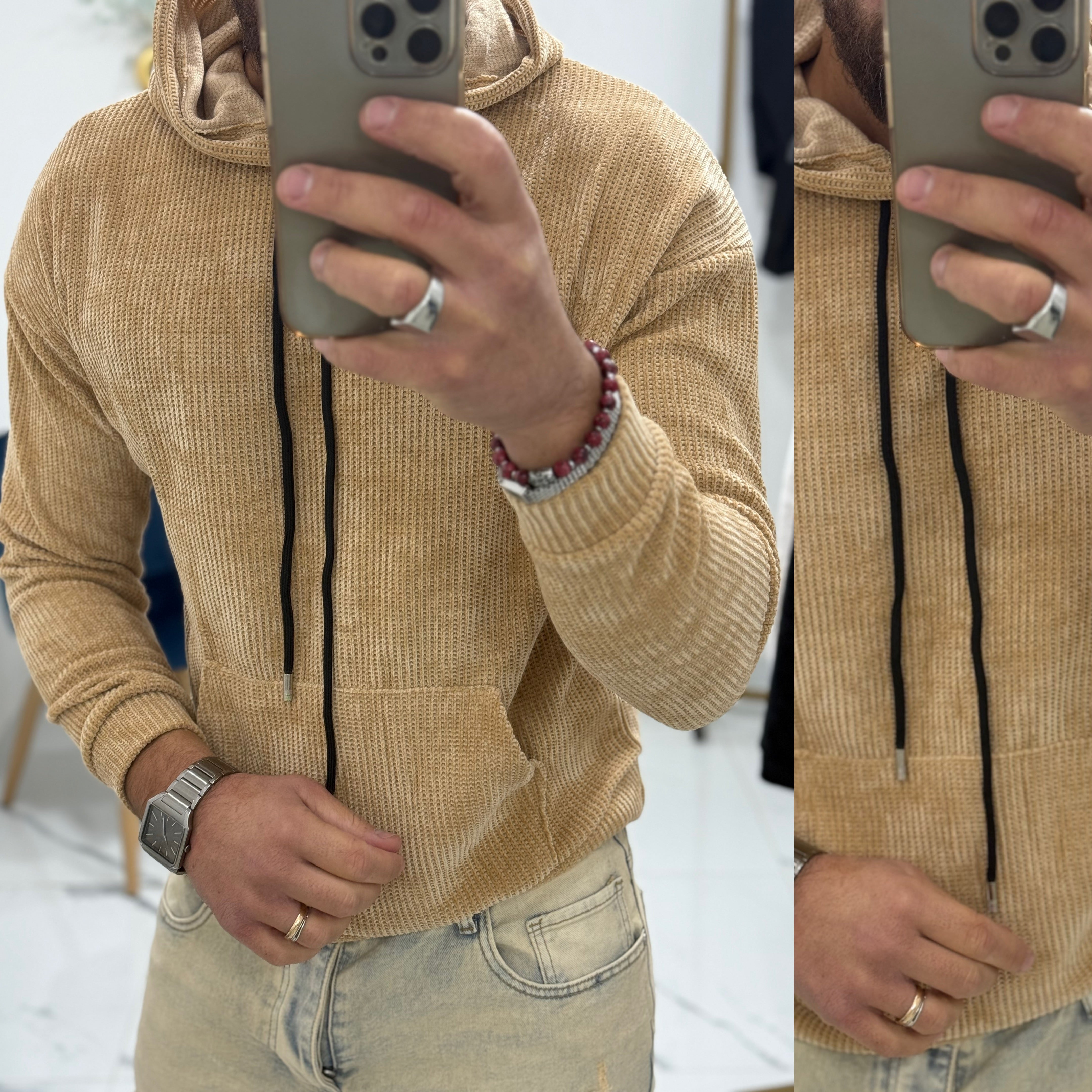 Felpa in ciniglia con cappuccio maglione London