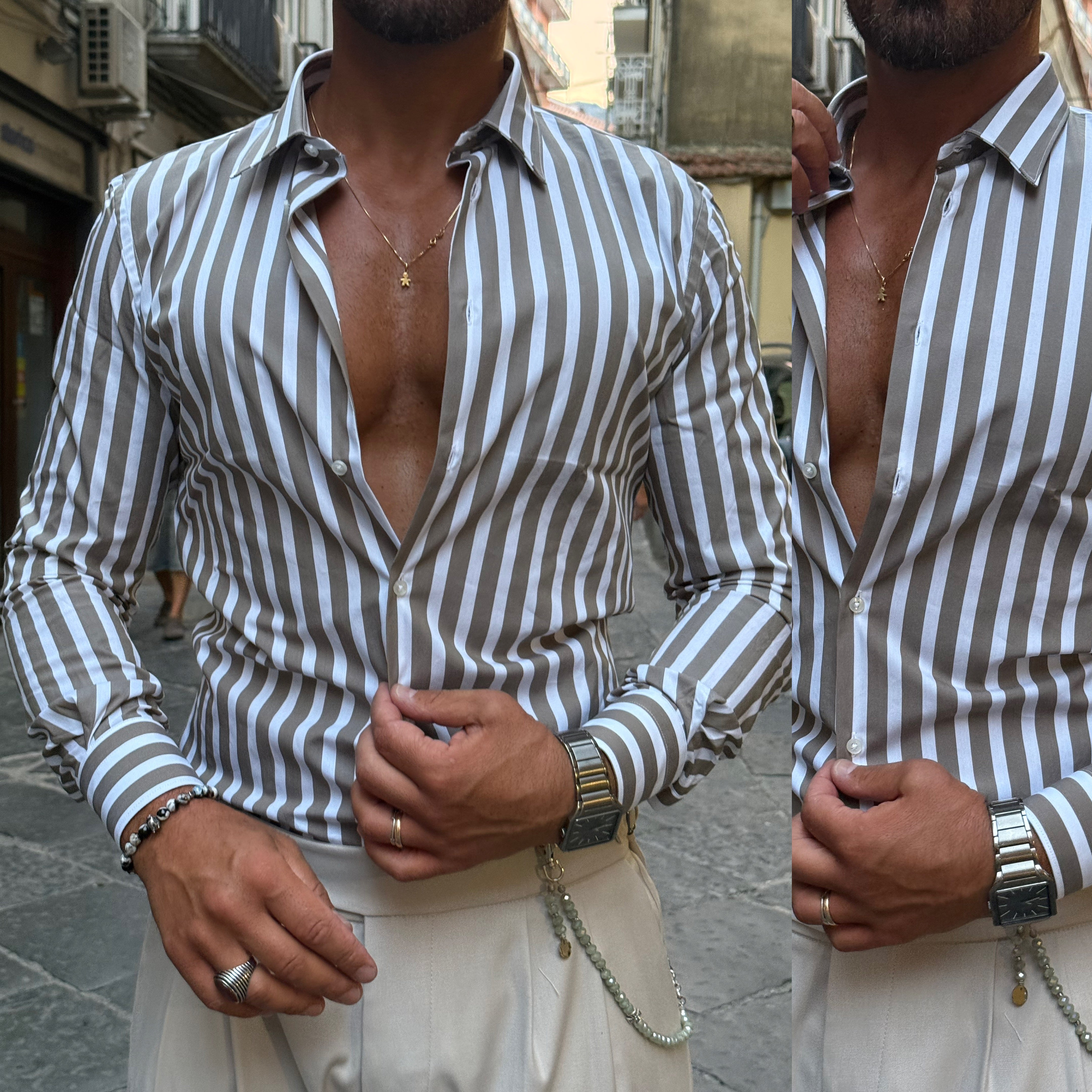 Camicia riga larga collo italiano