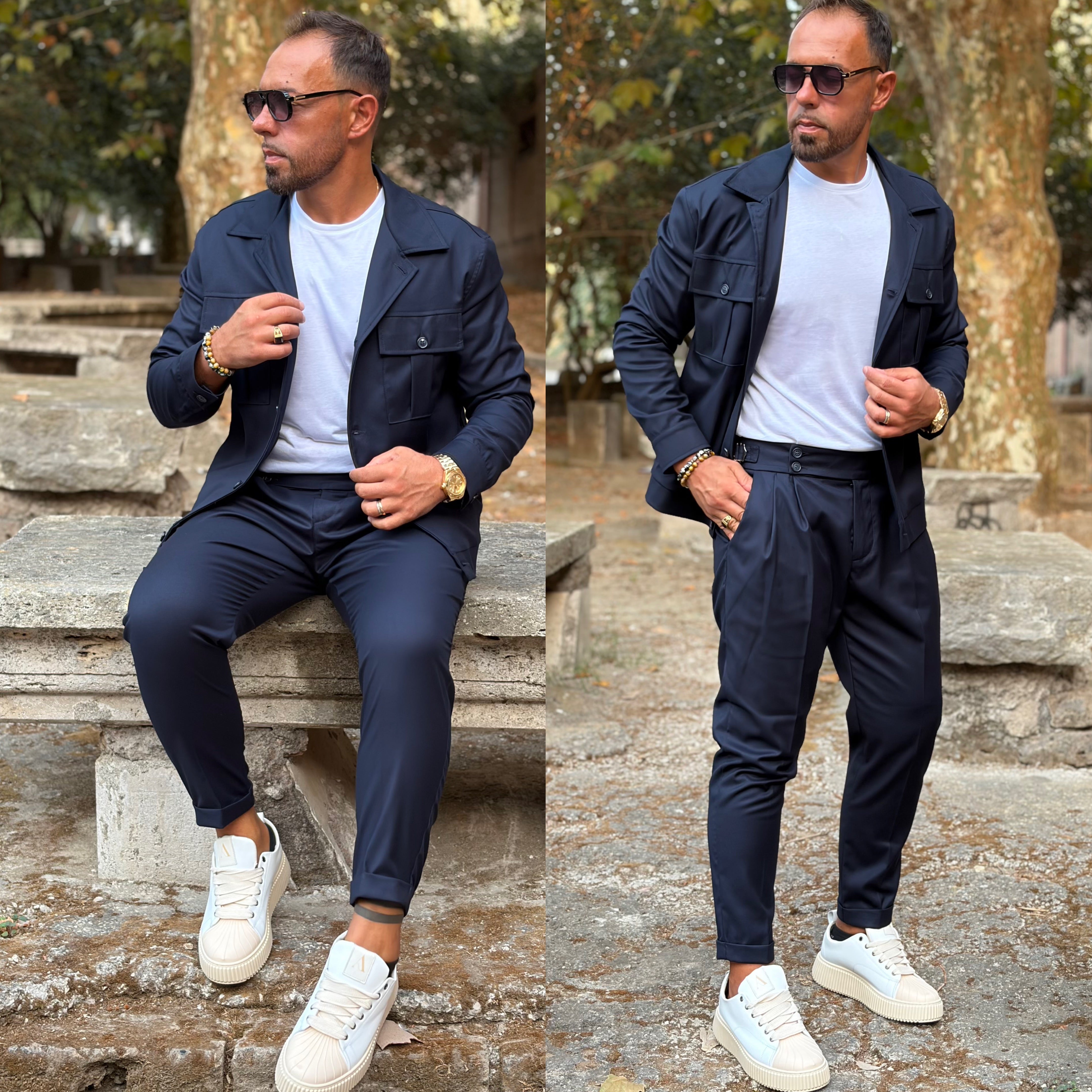 Coordinato sariano limited pantalone vita alta e giacca zaffiro