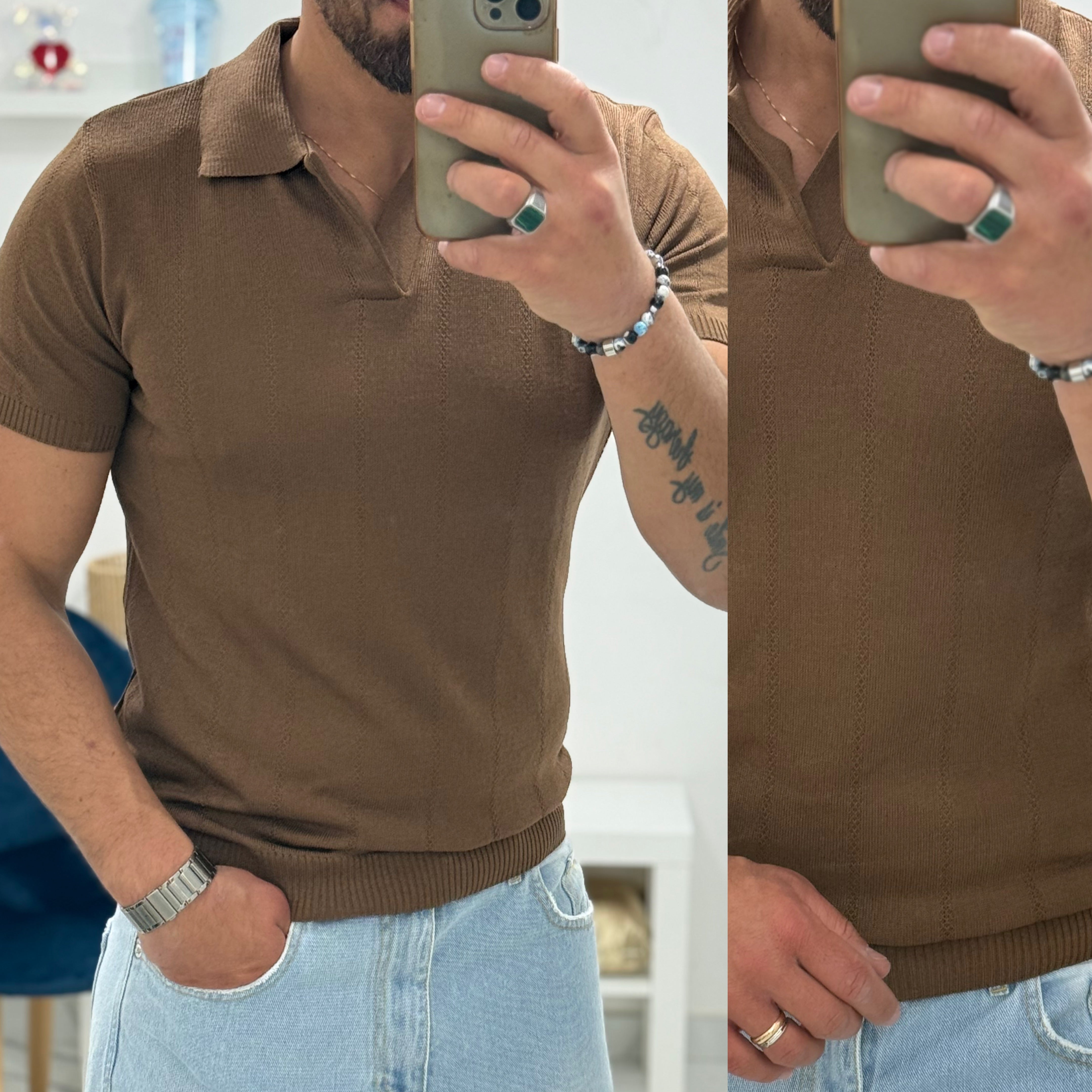 Polo di filo senza bottoni Slim Milan