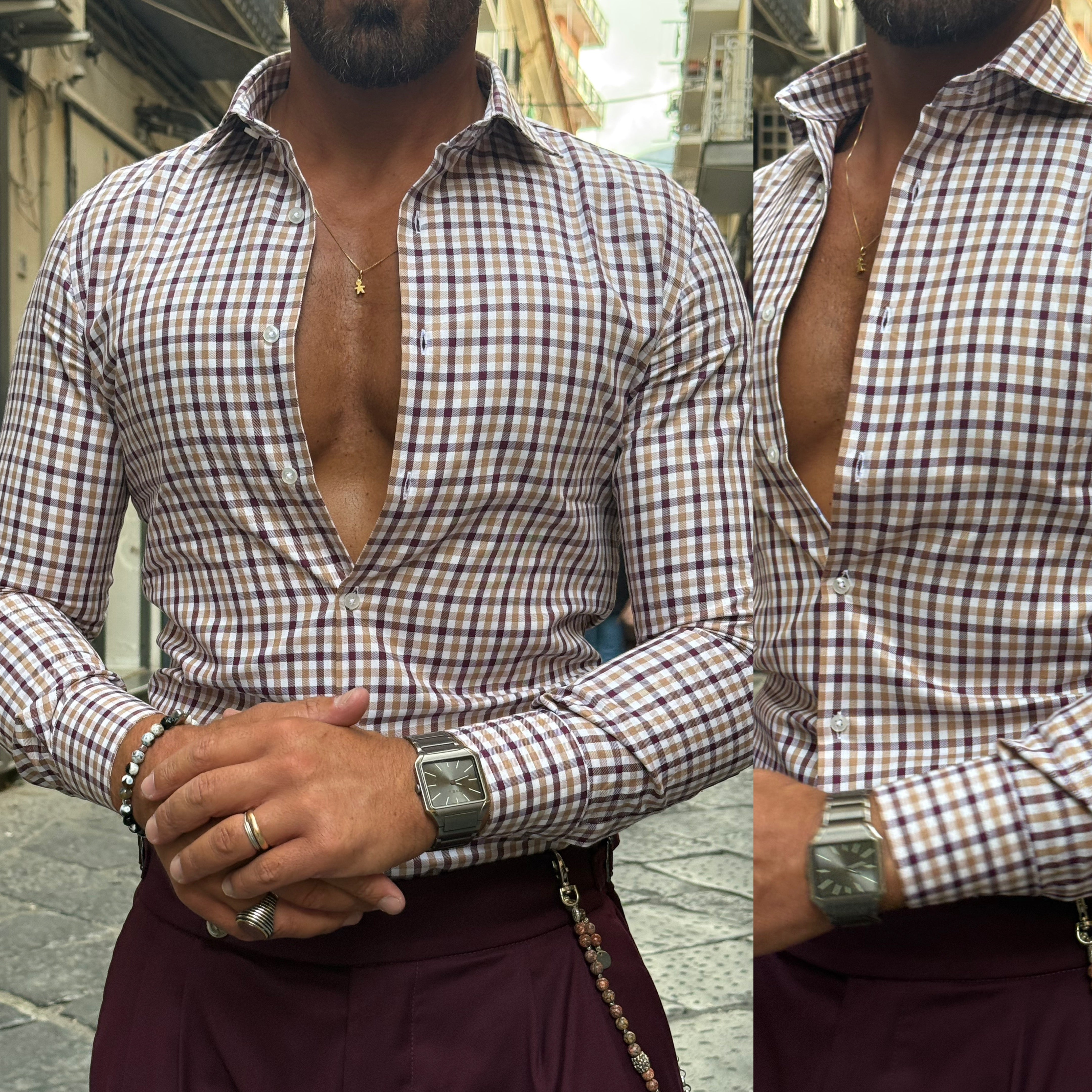 Camicia quadri western collo italiano