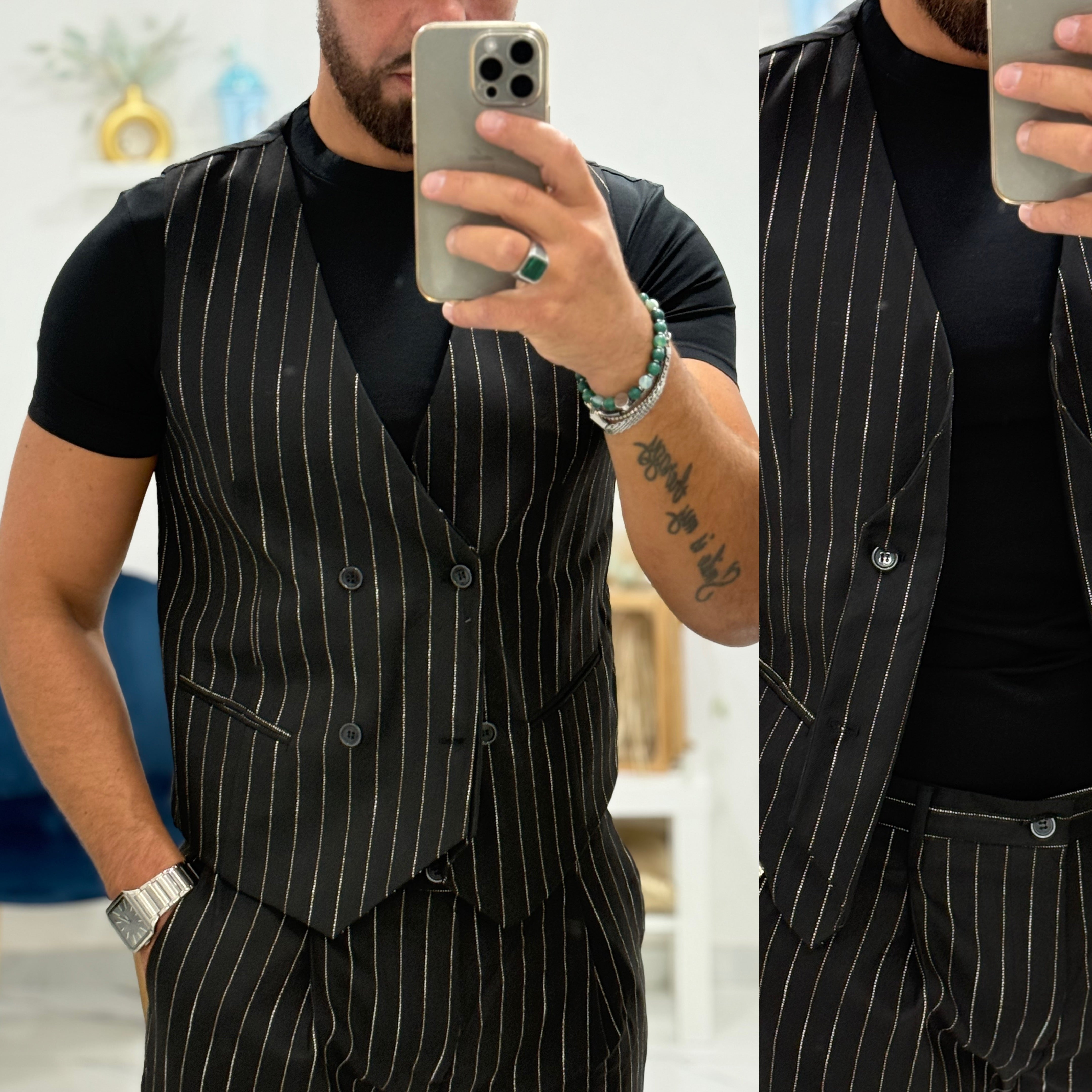 Coordinato Overd gessato panciotto e pantalone