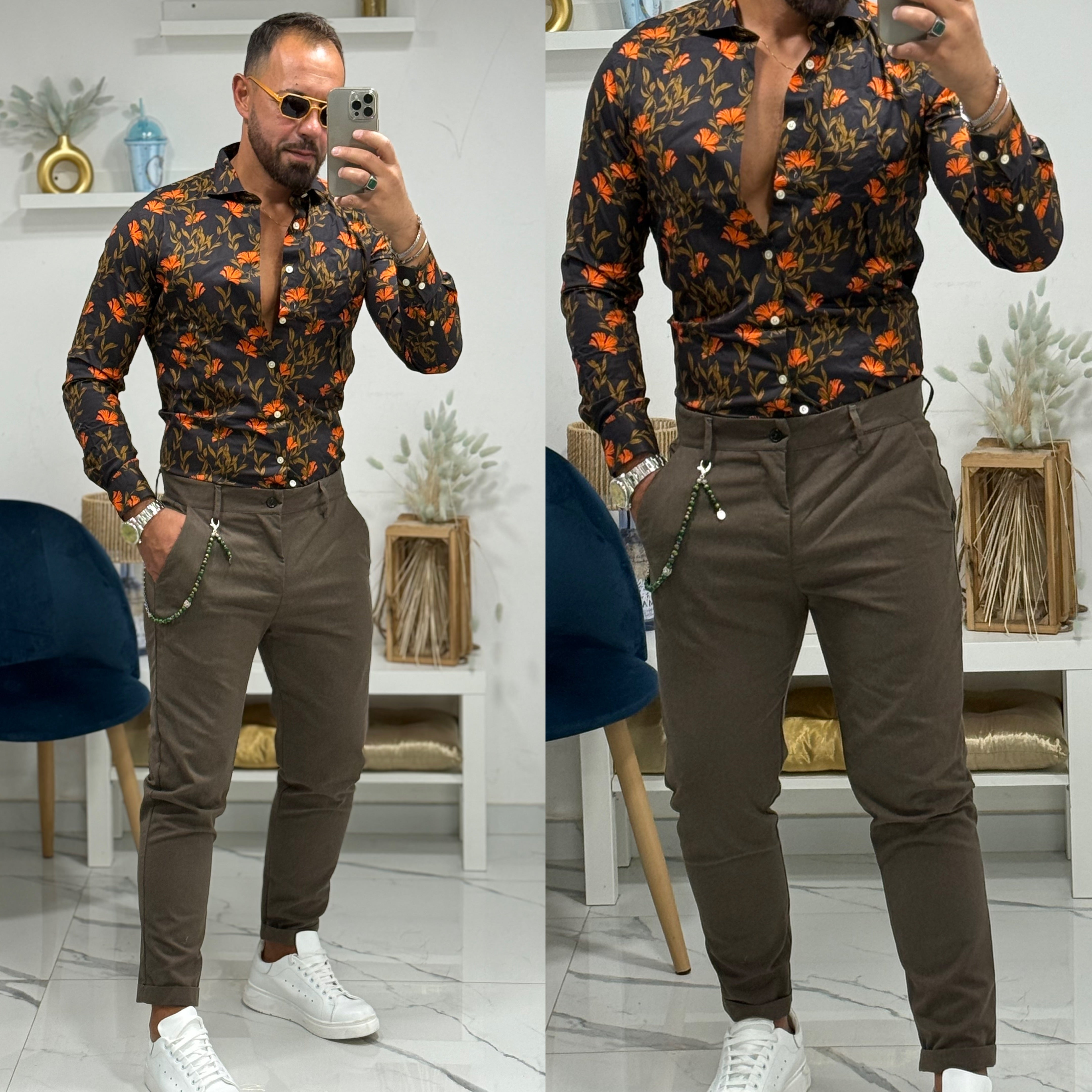 Camicia floreal collo francese slim